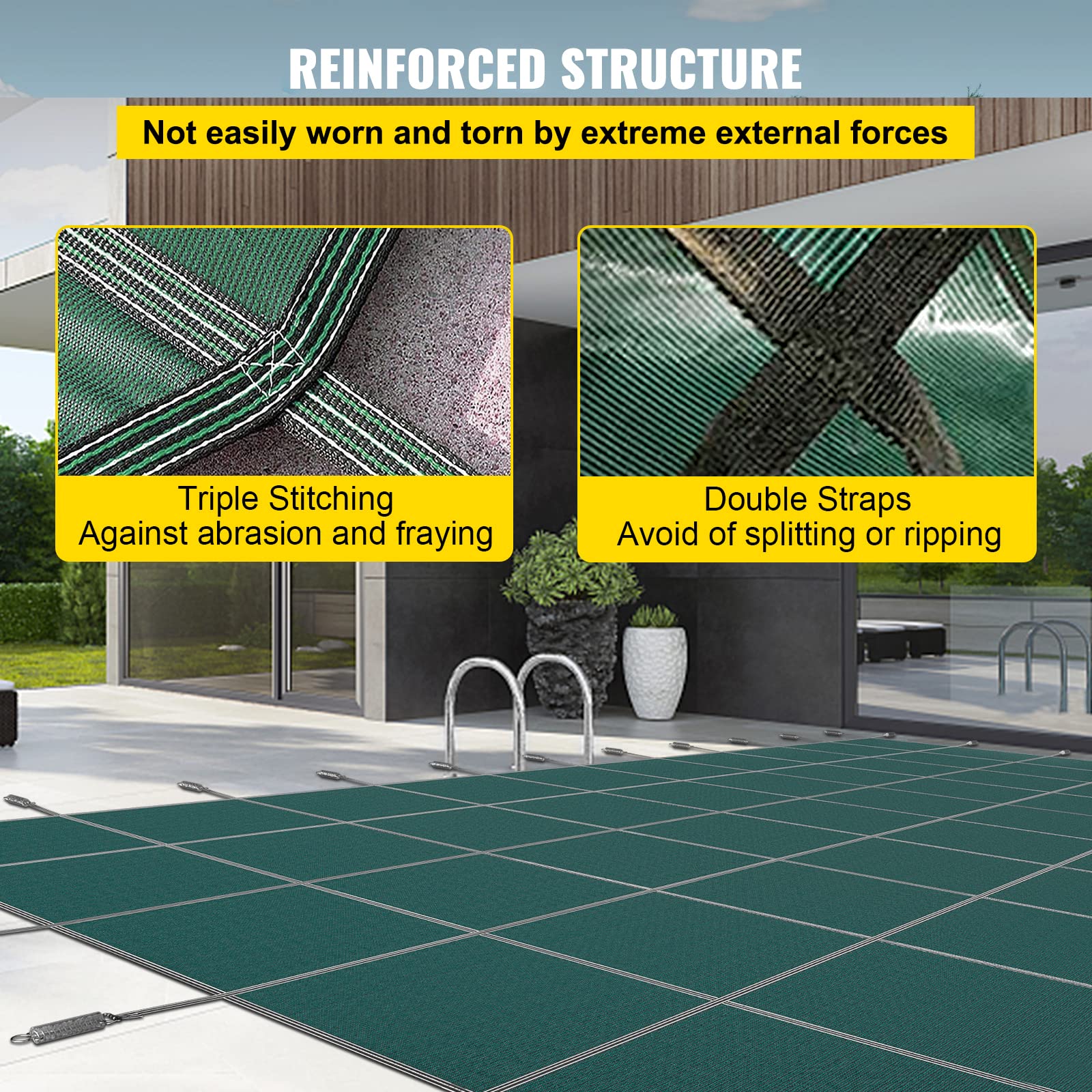 VEVOR 12x24ft Rectangle In-Ground Pool Safety Cover - Heavy Duty Green Mesh Solid Winter Cover for Swimming Pools | Perfect for Winter Protection & Debris Prevention