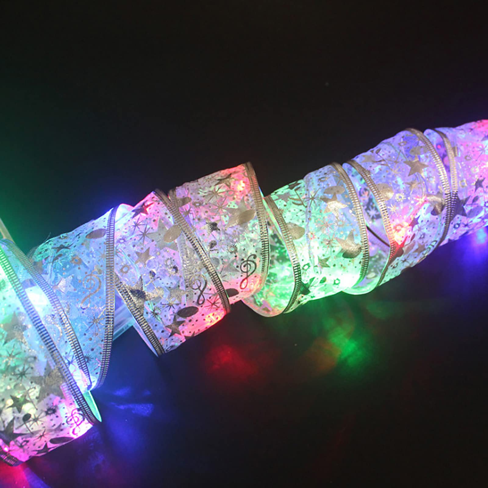 Walbest LED Christmas Tree Ribbon Lights - Battery Operated Fairy Lights for Holiday Decor, Silver & Multicolor 2M String - Perfect for Indoor/Outdoor Tree Decorations, Mantelpieces, and Festive Party Settings