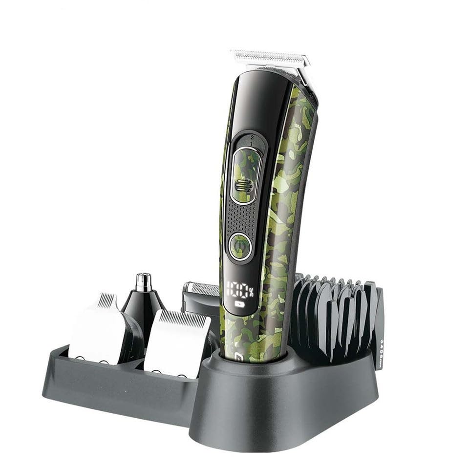 5-in-1 Rechargeable Electric Hair Clipper & Grooming Kit for Men - Beard Trimmer, Nose/Ear Hair Shaver, Eyebrow & Facial Shaving Machine - Perfect for Home, Travel & Professional Grooming