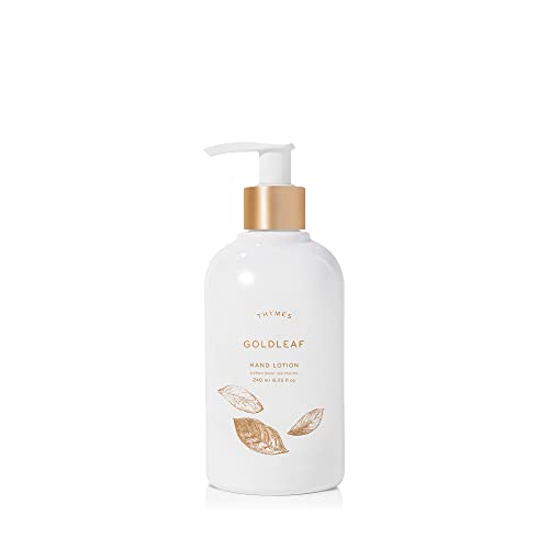 Thymes Goldleaf Hand Lotion with Pump - 8.25 Fl Oz Moisturizing Cream for Dry Skin - Perfect for Home, Office & Travel Use