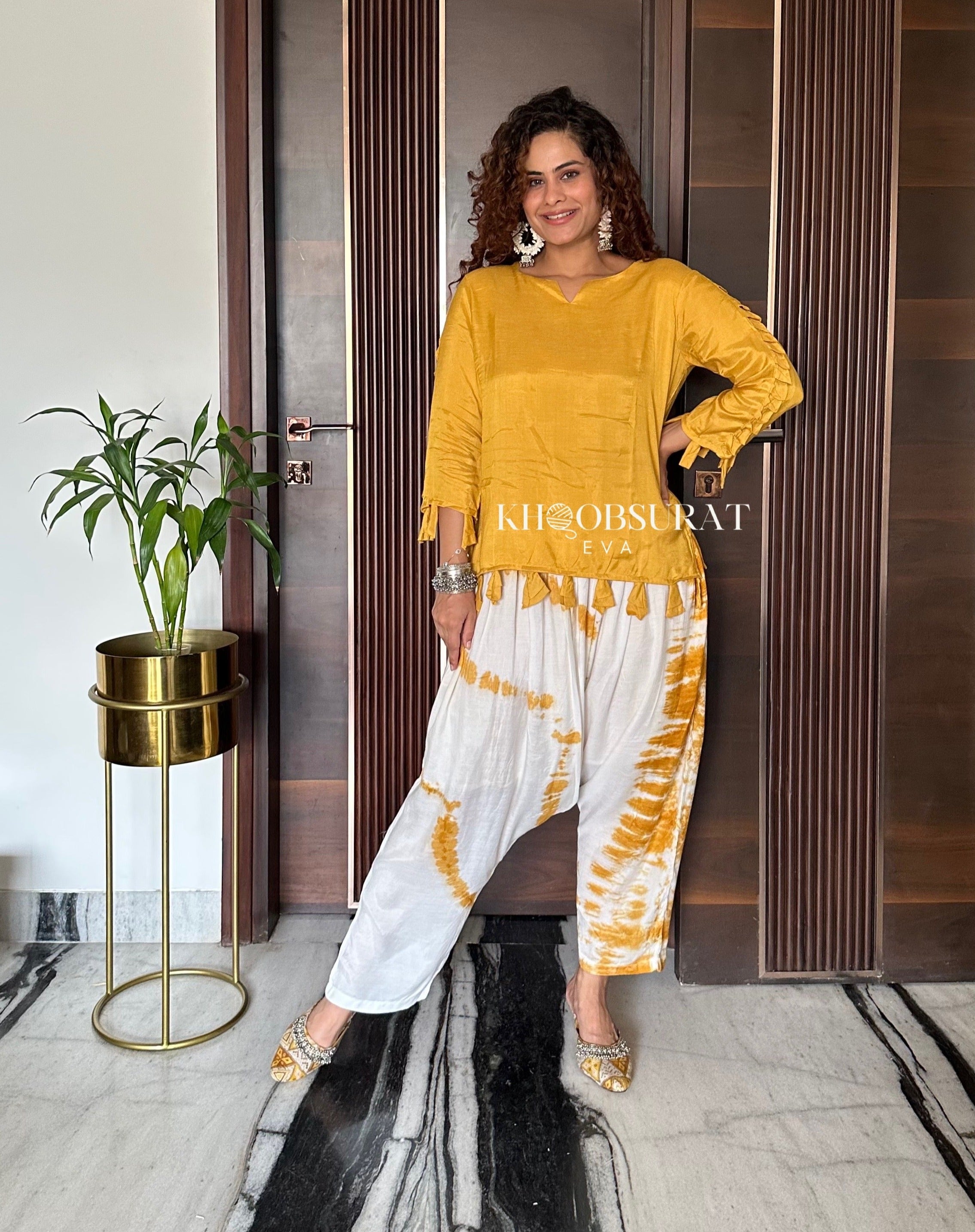 Stylish Shakti Yellow Kurta & Tulip Pants Set | Traditional Indian Ethnic Wear for Women | Perfect for Festivals, Weddings & Cultural Events