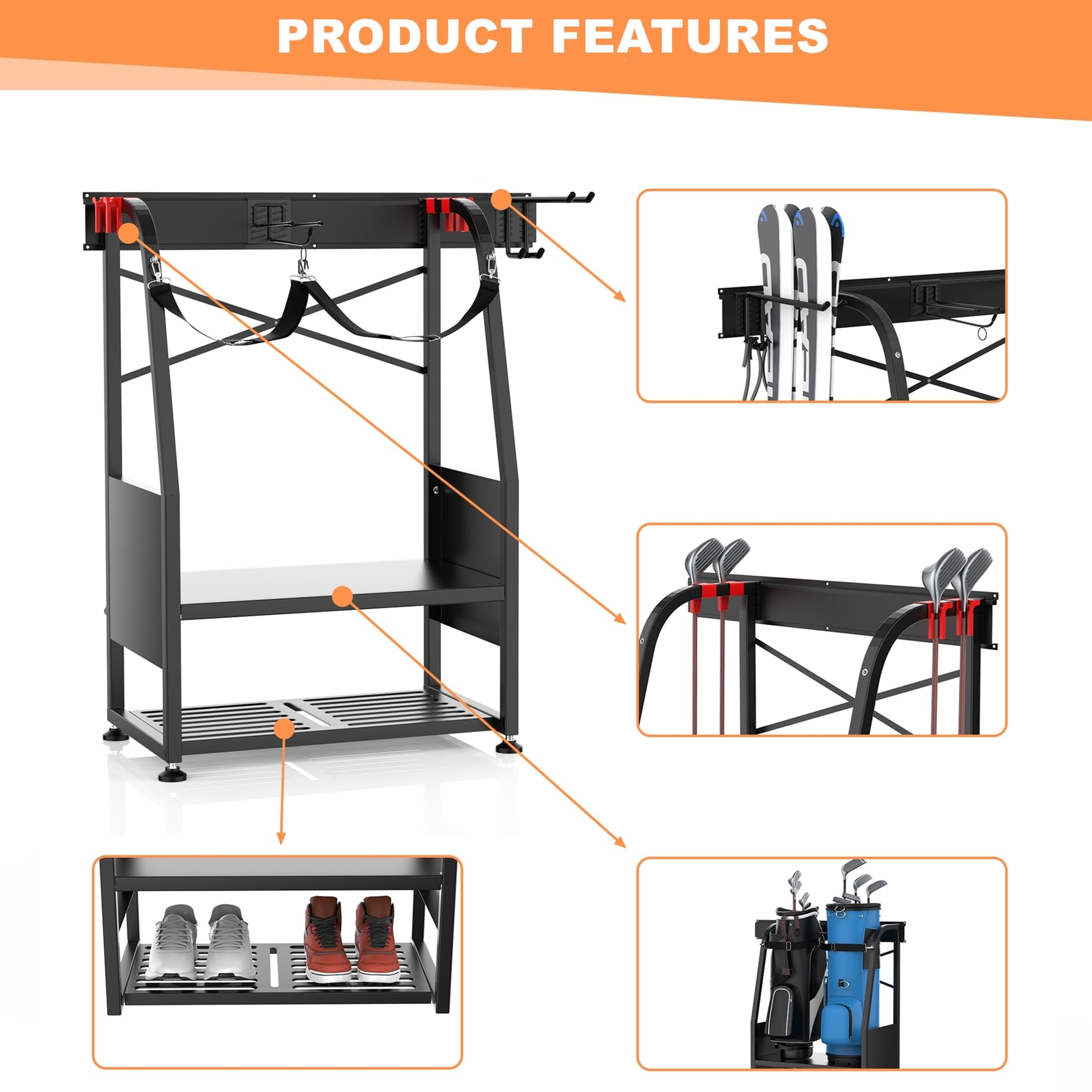 Wall Mount Golf Bag Organizer - Heavy Duty 2 Bag Storage Rack for Golf Clubs & Accessories - Space Saving Garage, Basement, Shed Organization - Perfect for Golf Enthusiasts & Home Storage Solutions