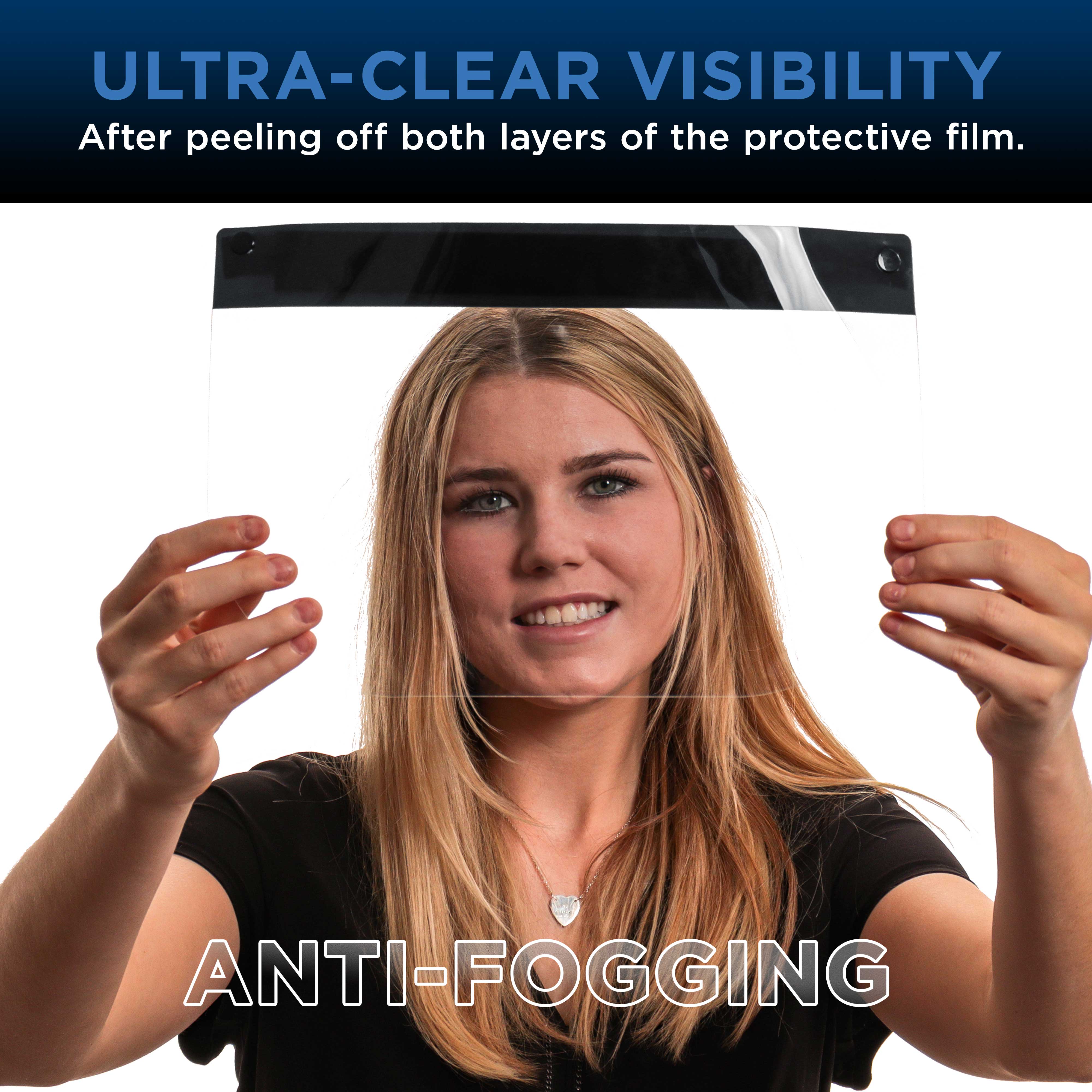 10 Pack Black Face Shields - Ultra Clear Full Face Protection, Anti-Fog PET Plastic for Eyes, Nose & Mouth Protection | Droplet & Splash Guard for Healthcare, Food Service & Industrial Safety