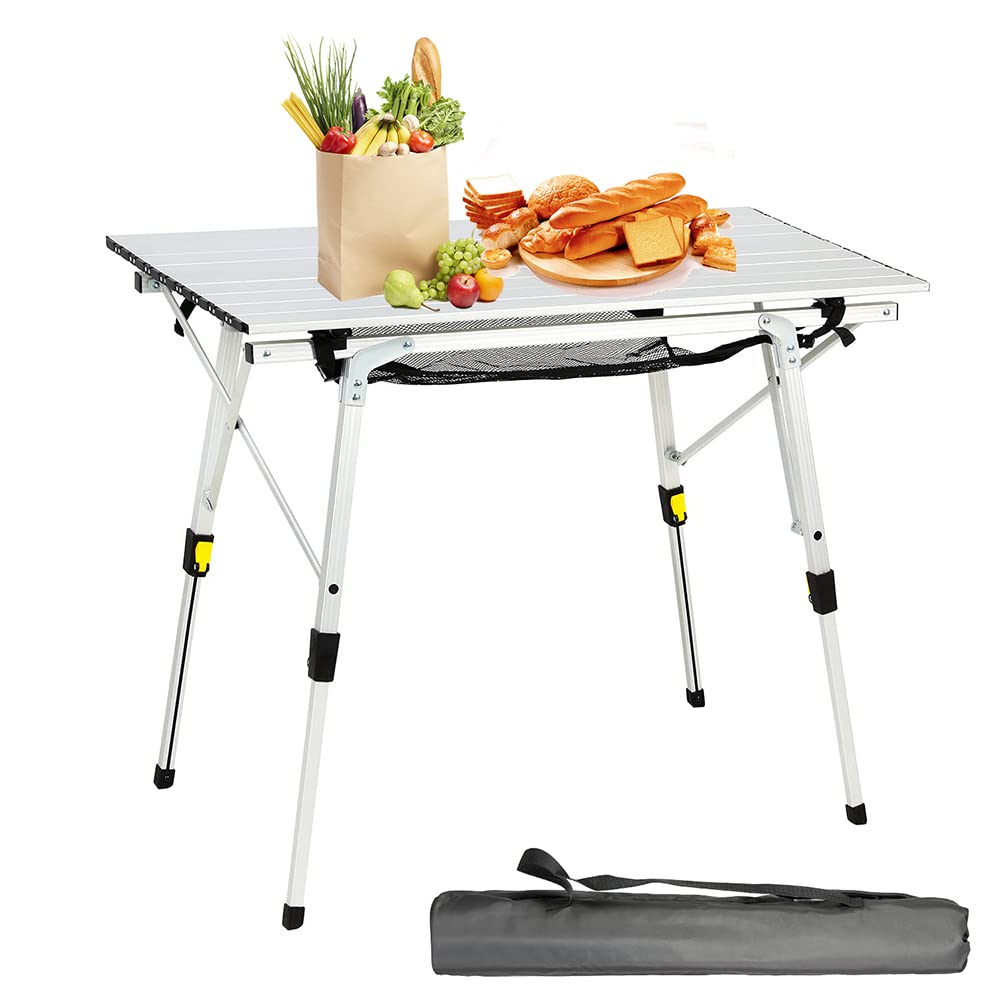 Ultra Lightweight Portable Folding Picnic Table - Aluminum Camping Table with Adjustable Legs & Mesh Layer for Outdoor, Beach, BBQ, Hiking & Travel | Perfect for Picnics, Camping Trips, Backyard Parties & Beach Gatherings