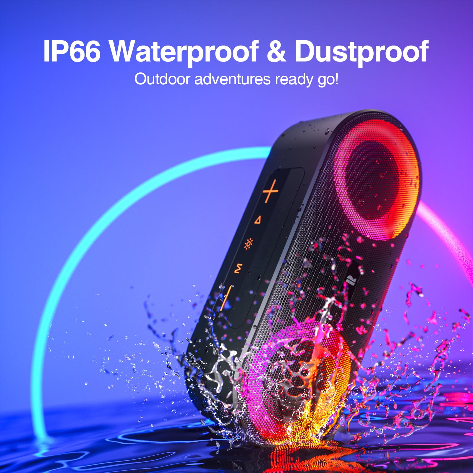 Premium Bluetooth Speaker with 20W Deep Bass, Dynamic LED Lights & 24H Playtime - IP66 Waterproof Wireless Speaker with Built-in Mic for Outdoor, Pool Parties & Travel - Portable Bluetooth 5.0 Speaker for Home, Beach & Camping