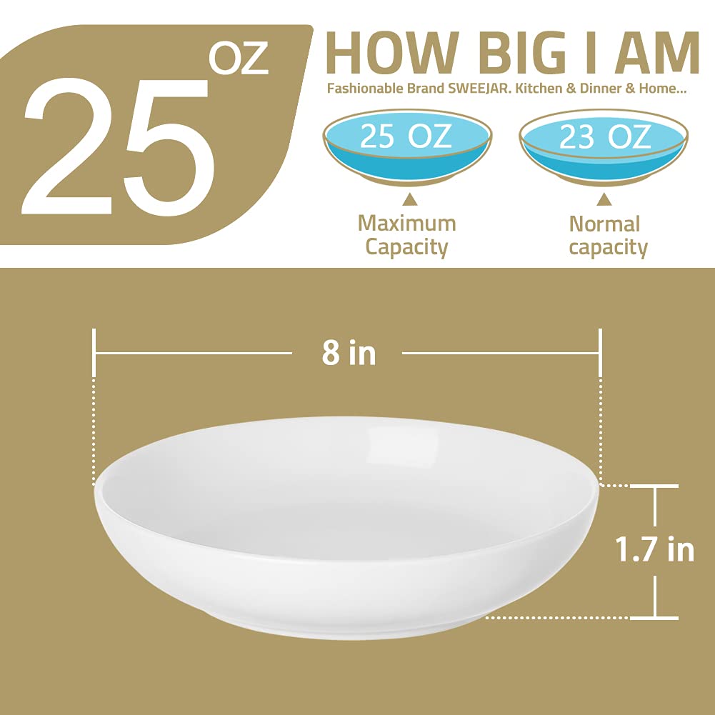 Sweejar 23oz Ceramic Pasta Bowls Set of 6 - Versatile Serving Bowls for Pasta, Salad, Soup, Cereal & Desserts - Microwave & Dishwasher Safe - Perfect for Family Dinners, Entertaining & Everyday Use