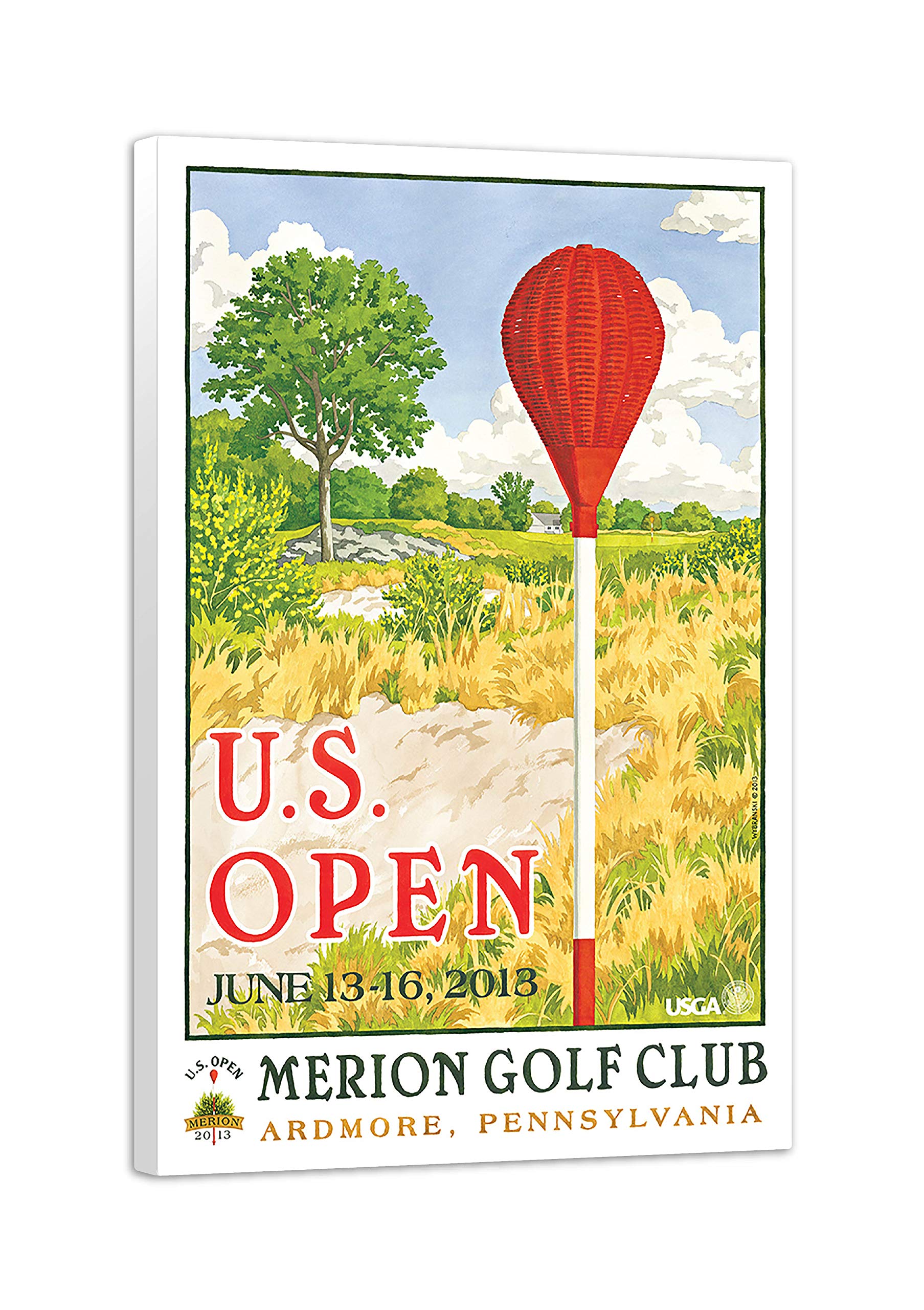 Lee Wybranski Official Golf Art - 2013 U.S. Open Championship at Merion - 20x30 Inch Framed Canvas Print - Perfect Golf Gift for Men - Home Office Decor & Sports Memorabilia Collection
