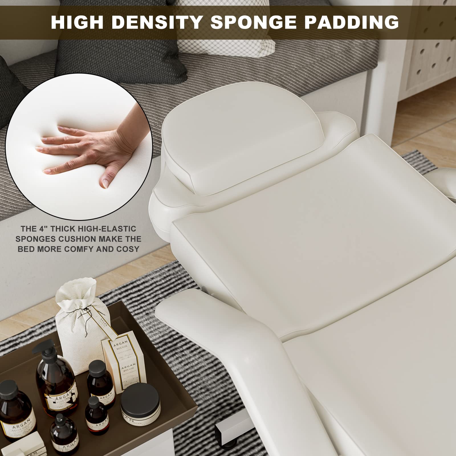 Adjustable Facial Bed Tattoo Chair with Split Legs & Storage Pocket - Professional Spa Massage Table for Estheticians, Lash Extensions & Microblading - White | Perfect for Salon, Tattoo Studio & Beauty Treatments