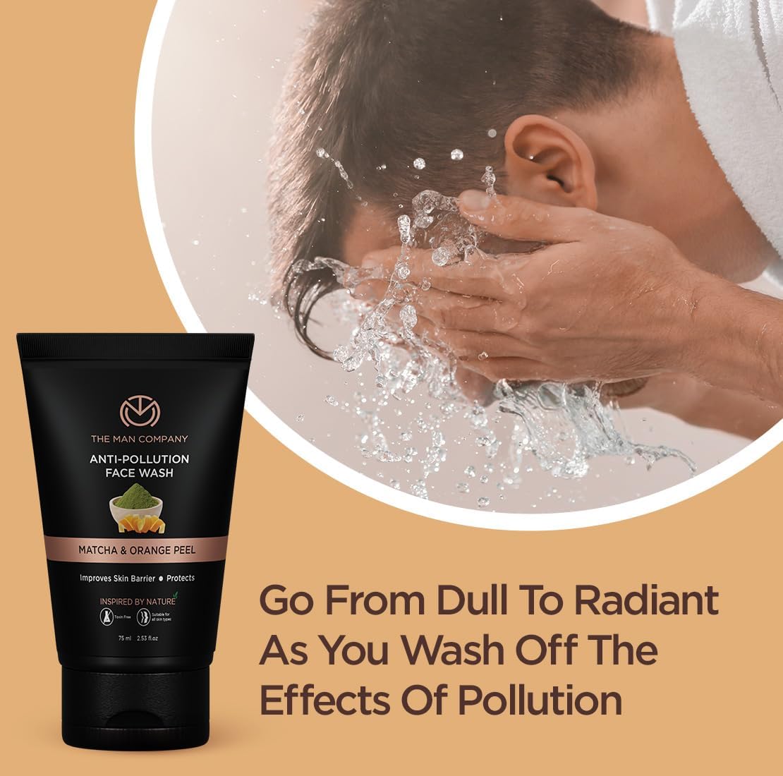 The Man Company Anti-Pollution Face Wash for Men - 75ml | Deep Cleansing Formula Removes Dirt, Impurities & Fights Blackheads, Whiteheads, Acne | Enriched with Orange Peel & Matcha Extract | Reduces Dark Spots & Pimples | Perfect for Daily Skincare Routine & Urban Lifestyle Protection