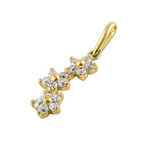 14K Yellow Gold Triple Plumeria CZ Pendant - Dainty Floral Jewelry for Women, Perfect for Beach Weddings, Summer Vacations & Boho Fashion