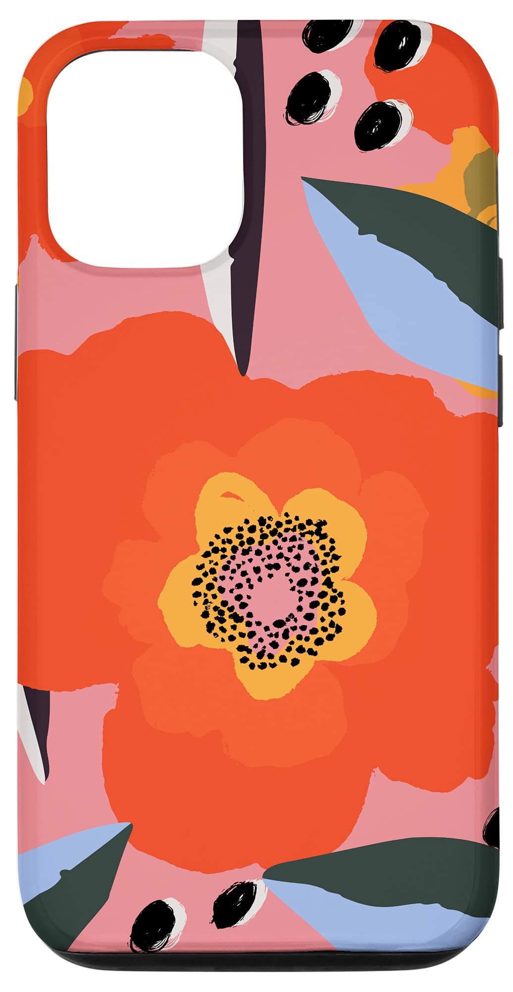 Vintage 70s Floral Pattern iPhone 12/12 Pro Case - Retro Wild Flower Design in Red & Orange | Perfect for Music Festivals, Boho Style & Summer Outfits