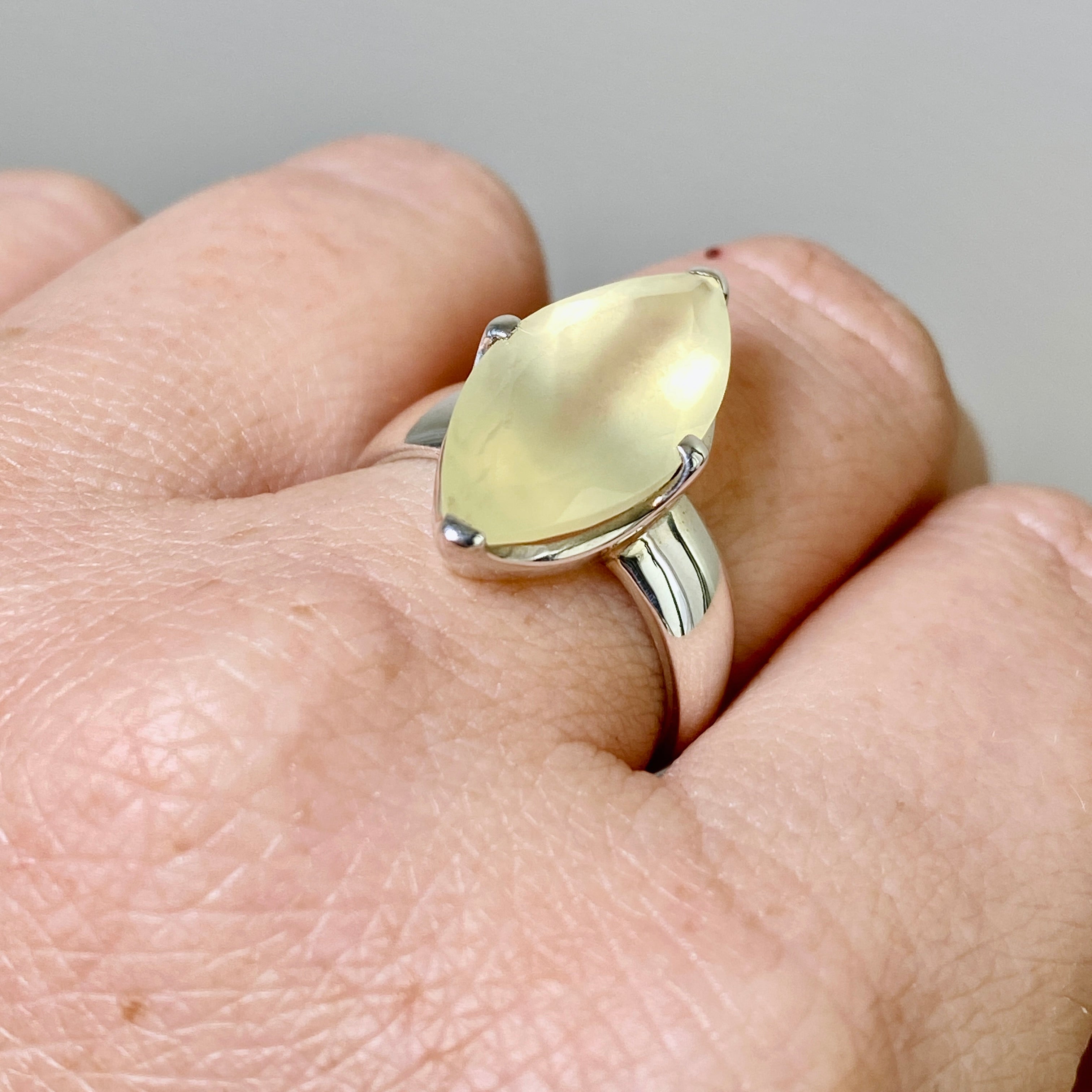 Prehnite Marquise Faceted Ring Size 7.5 - Dainty Green Gemstone Jewelry for Women - Perfect for Weddings, Engagements & Everyday Elegance
