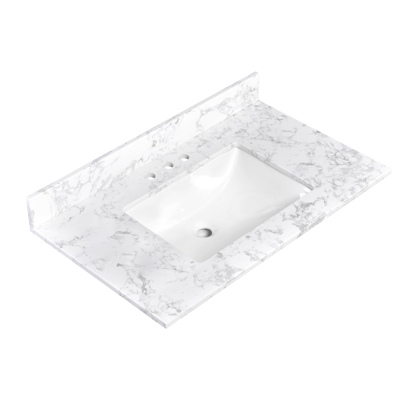36x22 Inch White Engineered Stone Bathroom Vanity Top with Integrated Sink - 8 Inch 3-Hole Faucet Spread & Backsplash (Faucet Not Included) - Perfect for Modern Bathroom Renovations & Small Space Upgrades