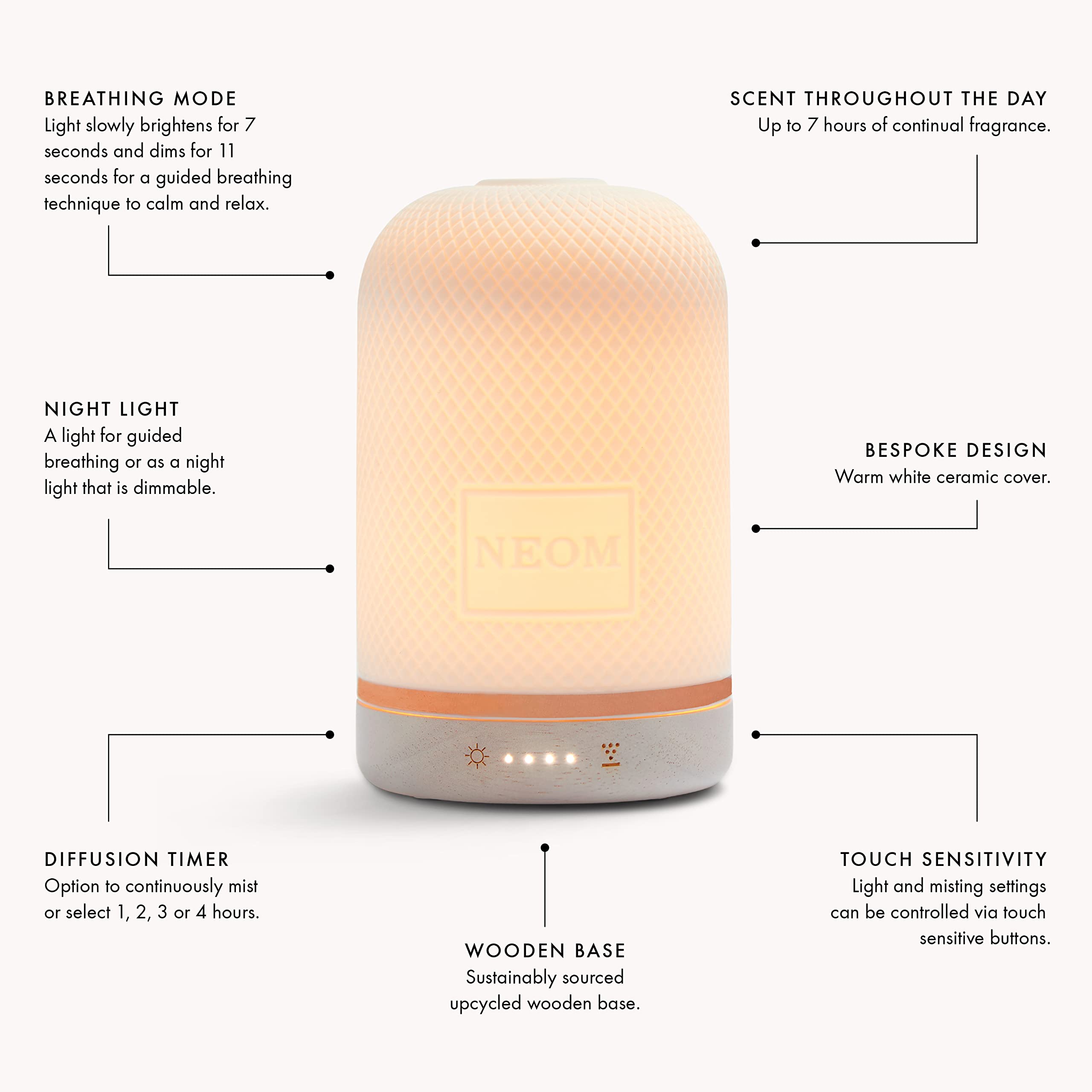 NEOM Premium Essential Oil Diffuser for Home & Office - Ceramic Aromatherapy Diffuser with LED Light, Timer & Auto Shut-Off - Perfect for Bedroom, Yoga, Spa & Medium Spaces - Plug in Ultrasonic Diffuser for Relaxation & Stress Relief