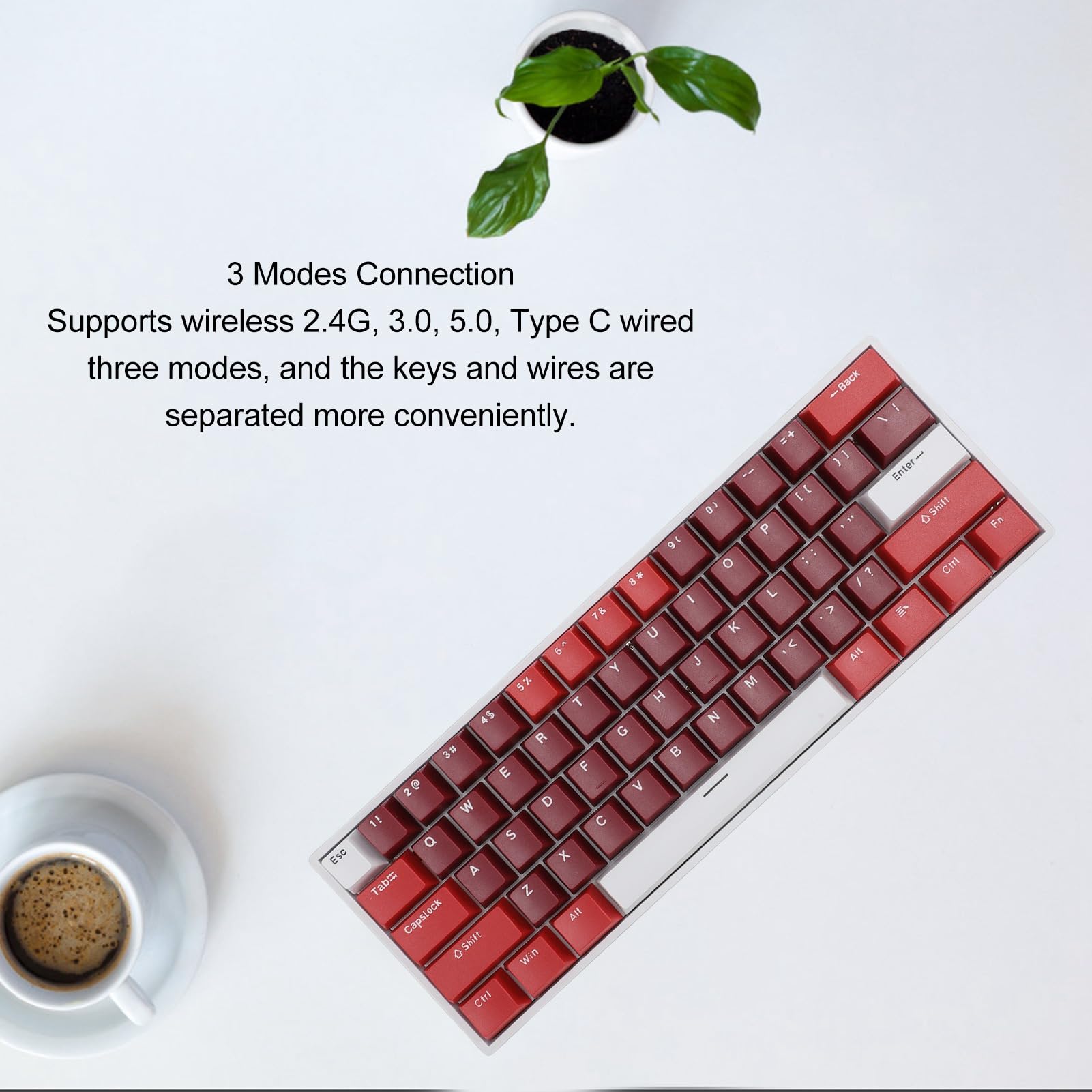 Tosuny 61-Key Wireless Mechanical Gaming Keyboard with RGB Backlit, Bluetooth/Wired Dual Mode, Red Switches, Anti-Ghosting - Compatible with Windows, Android, iOS - Perfect for Esports, Office Work & Mobile Gaming