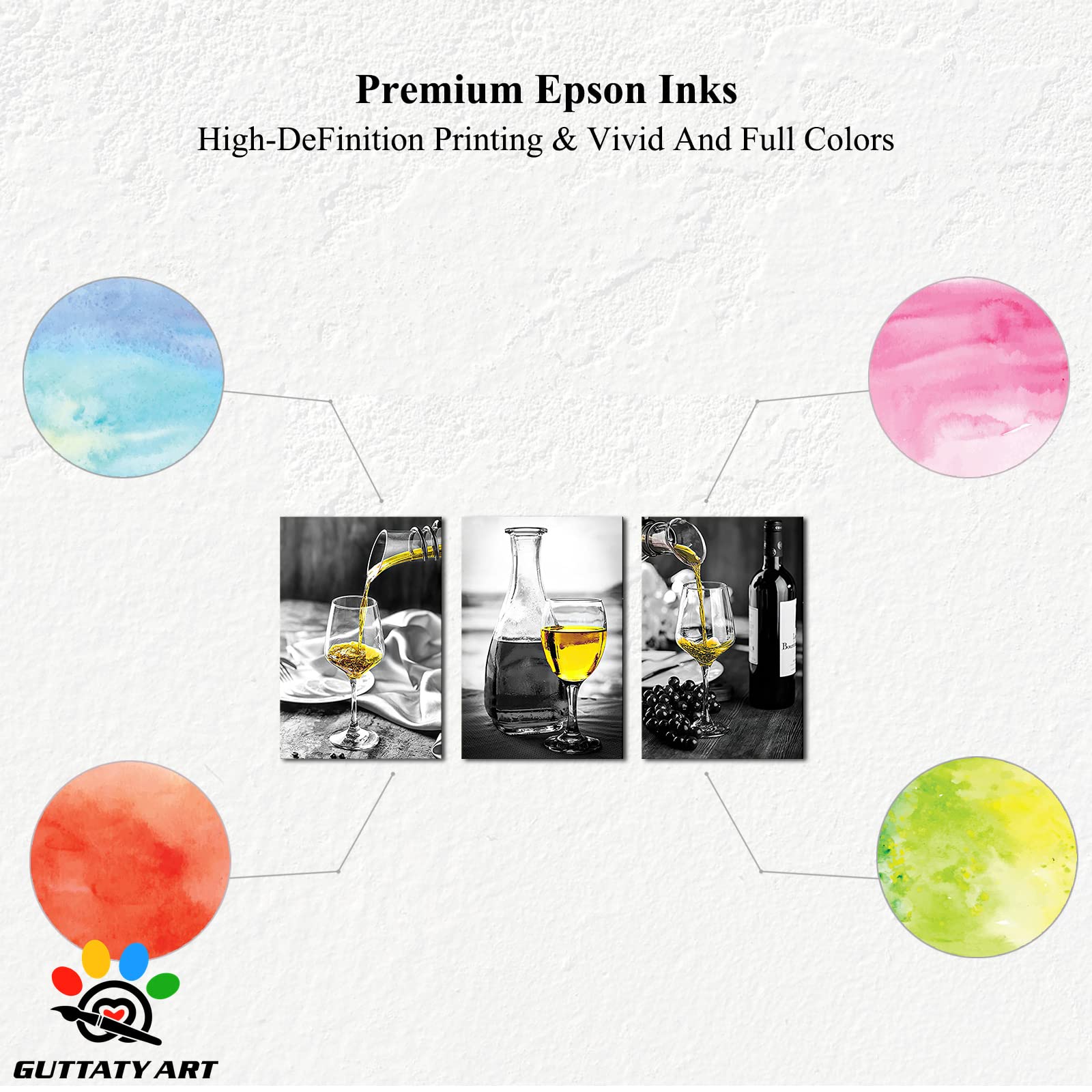 Modern Black & White Dining Room Wall Art - 3-Piece Canvas Prints of Yellow Wine Glasses (24x36 Inches) | Ready to Hang Kitchen & Living Room Decor | Perfect for Home Dining Areas & Entertaining Spaces