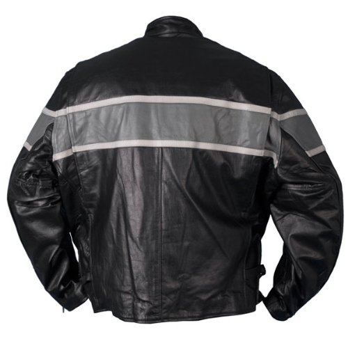 Hot Leathers Black Men's Racing Motorcycle Jacket with Grey Stripes - Premium Biker Gear for Street Riding & Racing
