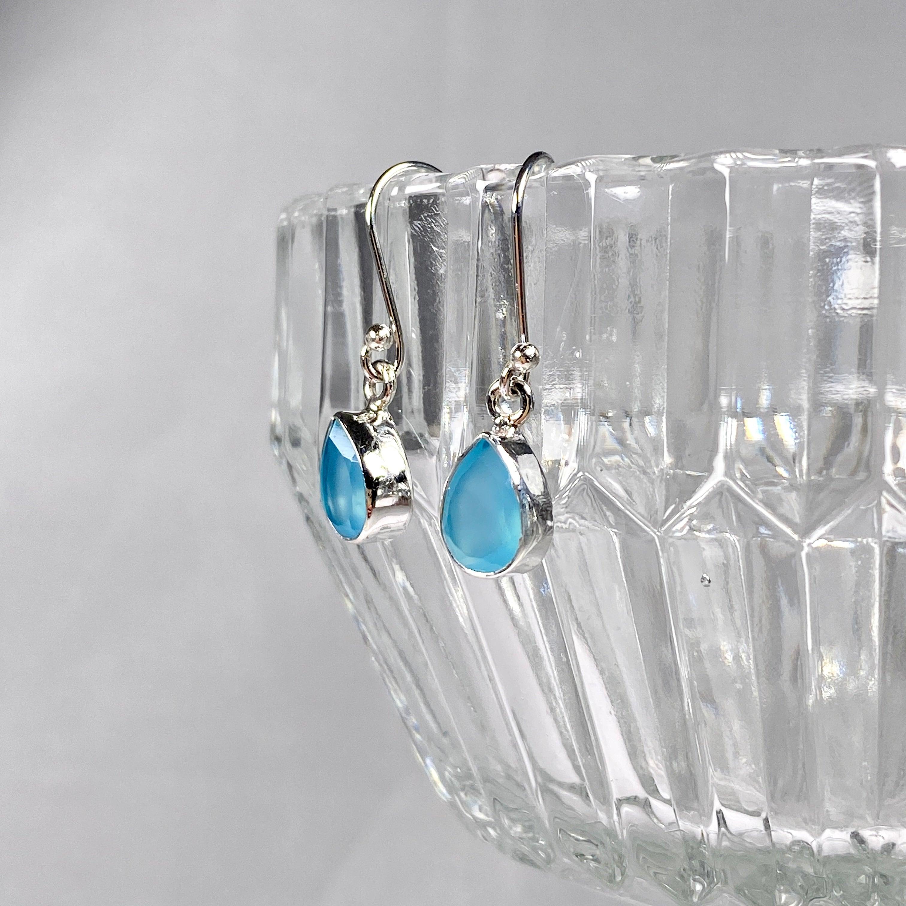 Blue Chalcedony Petite Teardrop Faceted Earrings - Dainty Gemstone Jewelry for Women - Perfect for Weddings, Parties & Everyday Wear