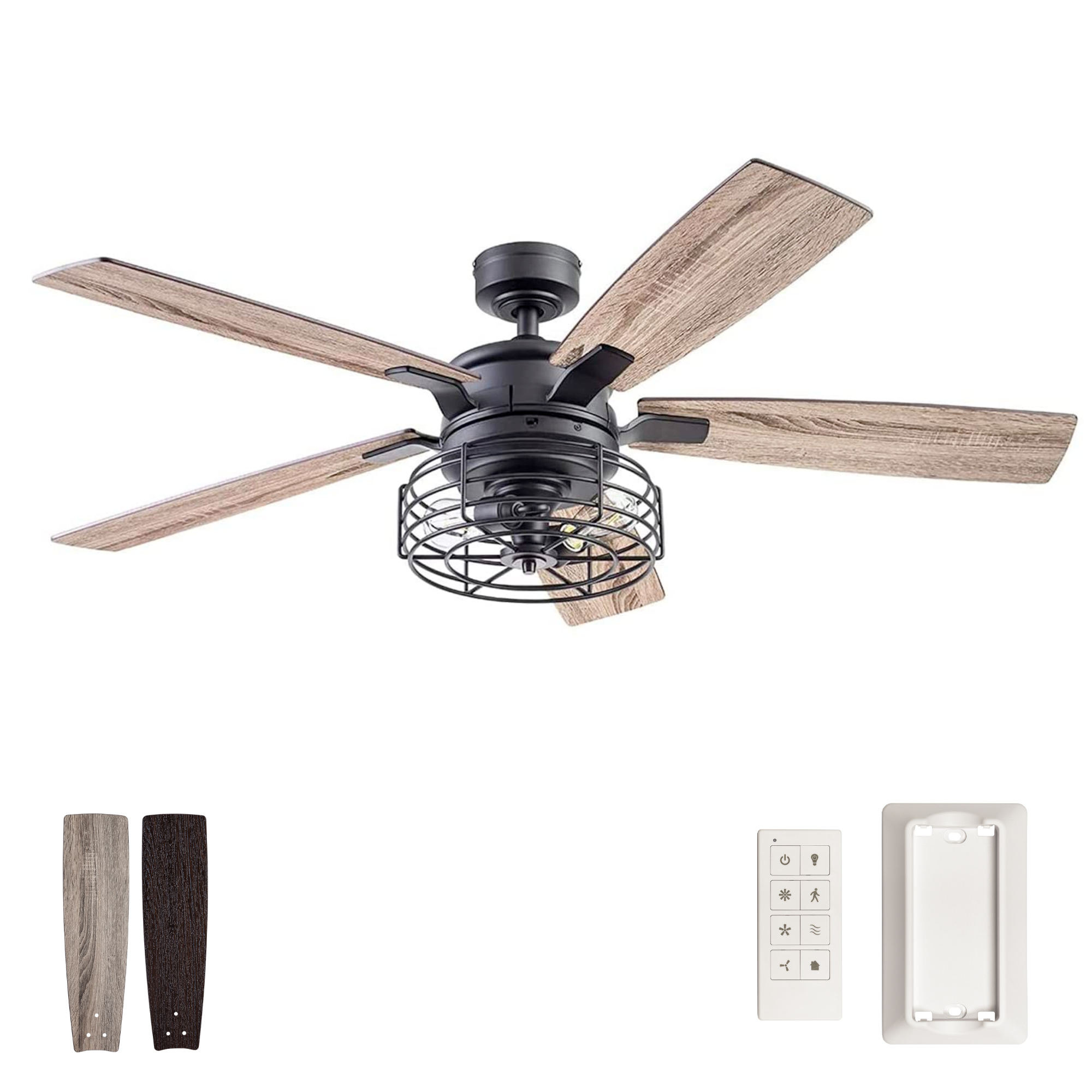 52 Inch Matte Black Remote Control Ceiling Fan with Light - Quiet, Energy Efficient, Modern Design for Living Room, Bedroom, or Office