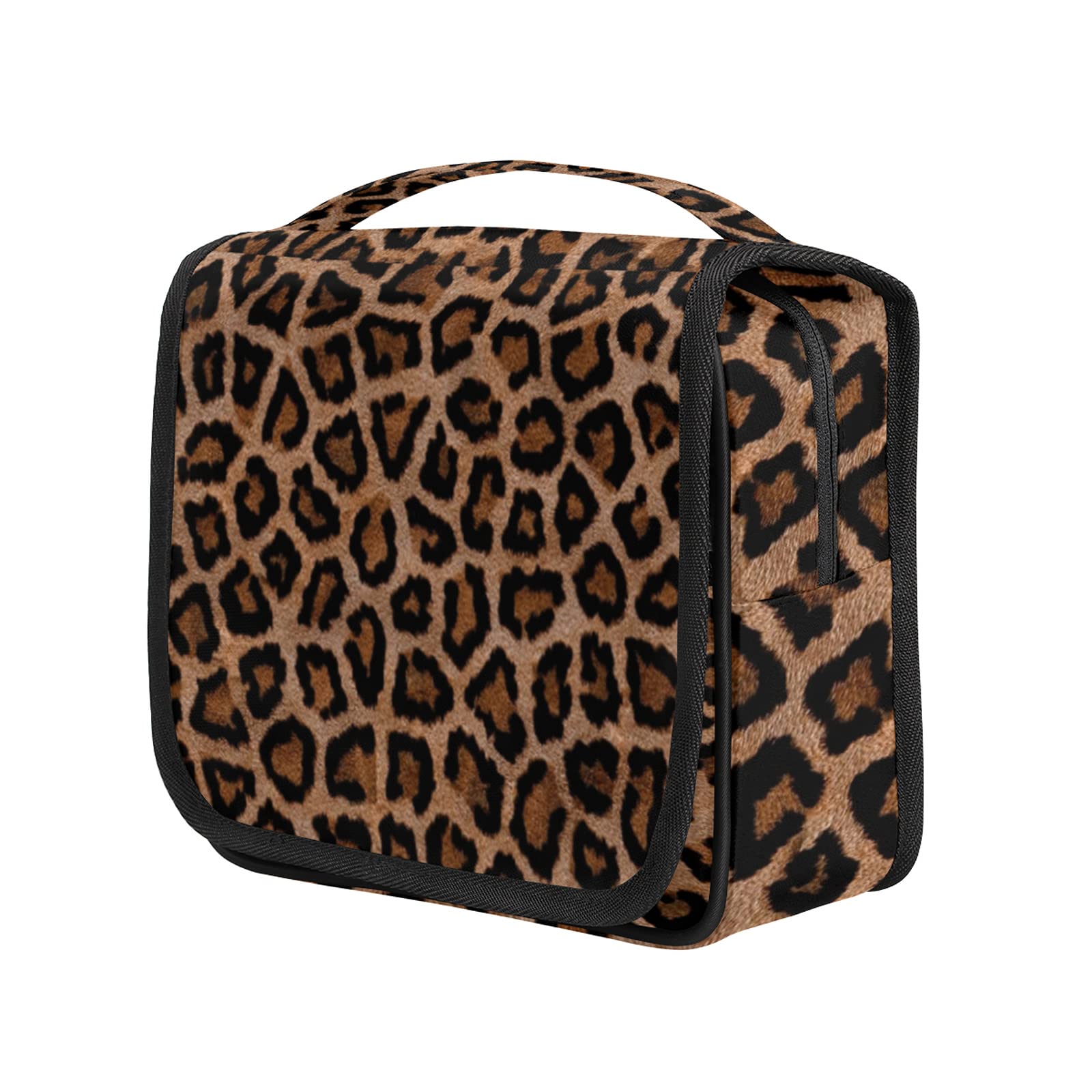 Leopard Print Hanging Toiletry Bag - Large Waterproof Cosmetic Travel Organizer for Women & Men | Animal Print Makeup Pouch with Skin Texture | Perfect for Vacation, Gym, Camping & Business Trips