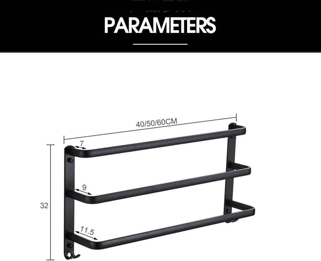 Black 3-Tier Over Door Towel Rack with Hooks - 40Cm Wall Mounted or Door Mounted Bathroom Towel Holder - Space Saving Storage Solution for Bath Towels, Robes & Accessories in Small Bathrooms, Laundry Rooms & Dorm Rooms