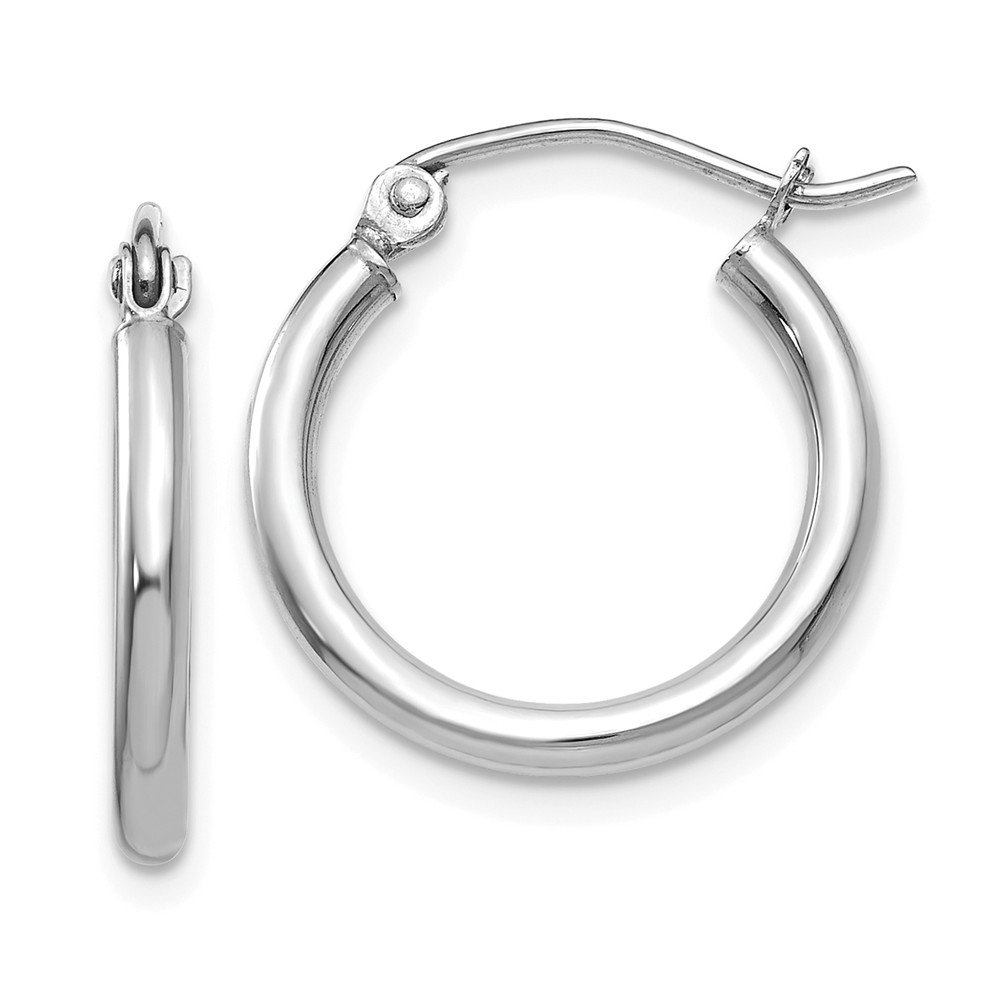Jewels By Lux 10k White Gold 2mm Round Hoop Earrings for Women - Classic Minimalist Small Hoops for Everyday Wear, Gift Giving & Special Occasions