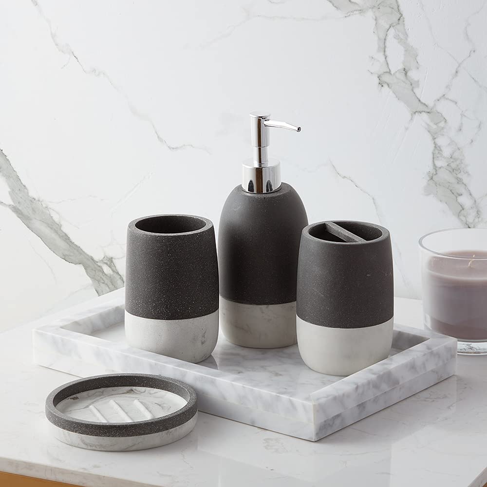 Luxury Modern Bathroom Decor Set - Marble Style Soap Pump & Lotion Dispenser | Elegant Marina Décor for Spa-Like Bathroom Experience | Premium Bath Accessories Ensemble