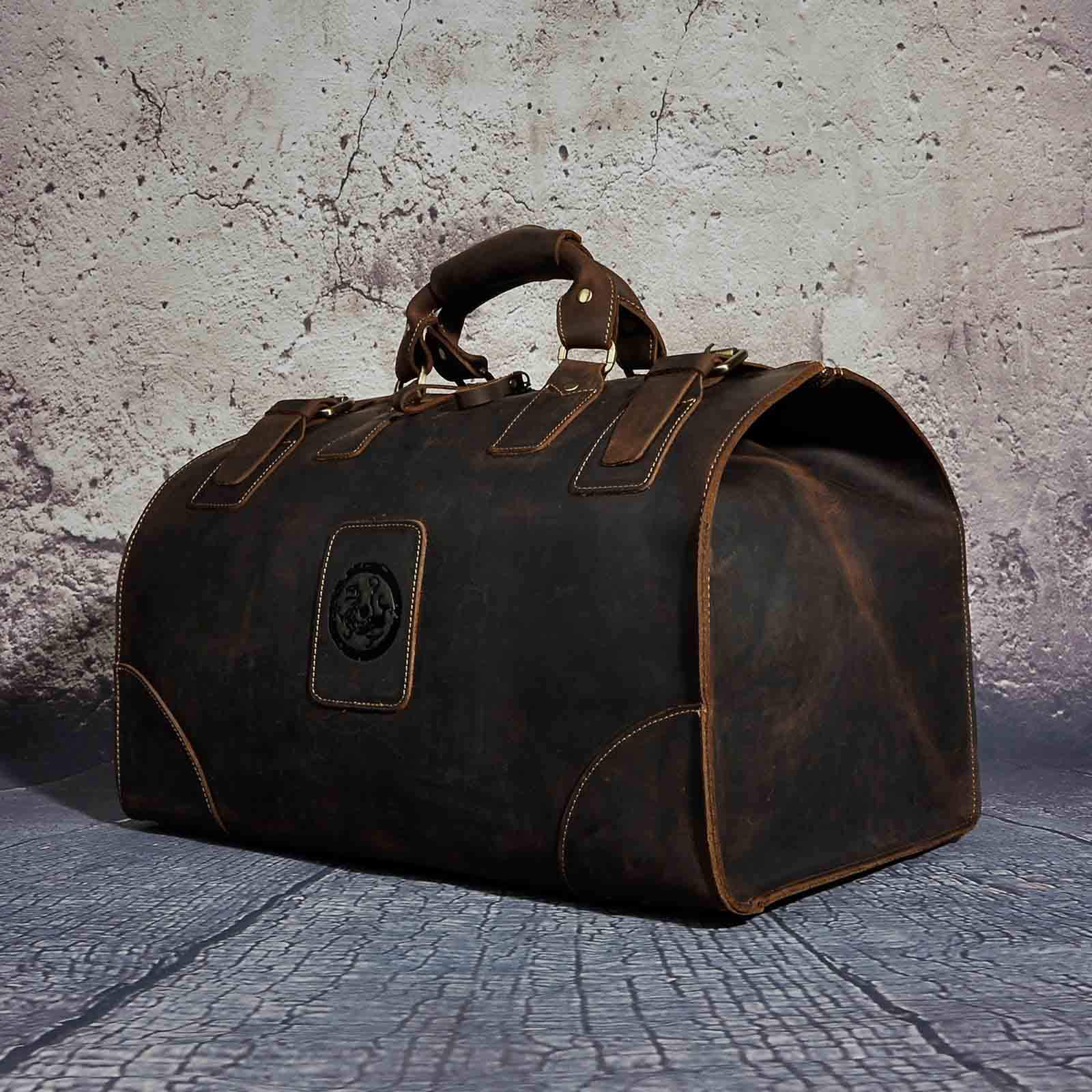 **Le'aokuu Men's Genuine Leather Carry-On Travel Duffle Bag - Gym & Weekend Tote for Business Trips & Workouts (Dark Brown, No Shoulder Strap) - Perfect for Business Travel, Gym, and Weekend Getaways**