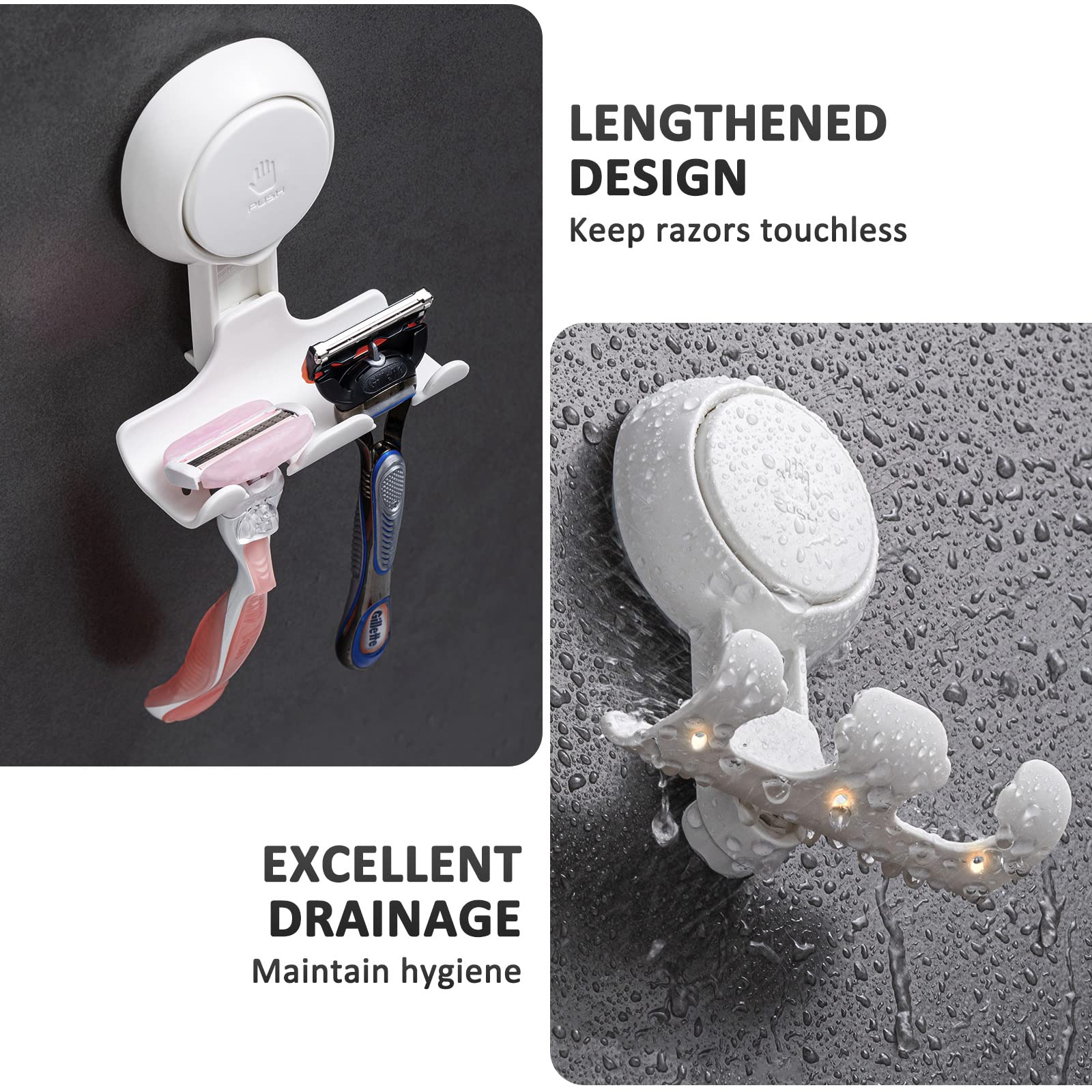LEVERLOC 2-Pack Razor Holder for Shower with Strong Suction Cup & Anti-Swing Shower Caddy - Perfect for Organizing Razors, Loofahs, and Bath Accessories in Your Bathroom