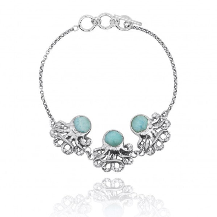 Caribbean Larimar Octopus Bracelet - Handmade Sterling Silver Jewelry for Women - Perfect for Beach Vacations & Boho Fashion