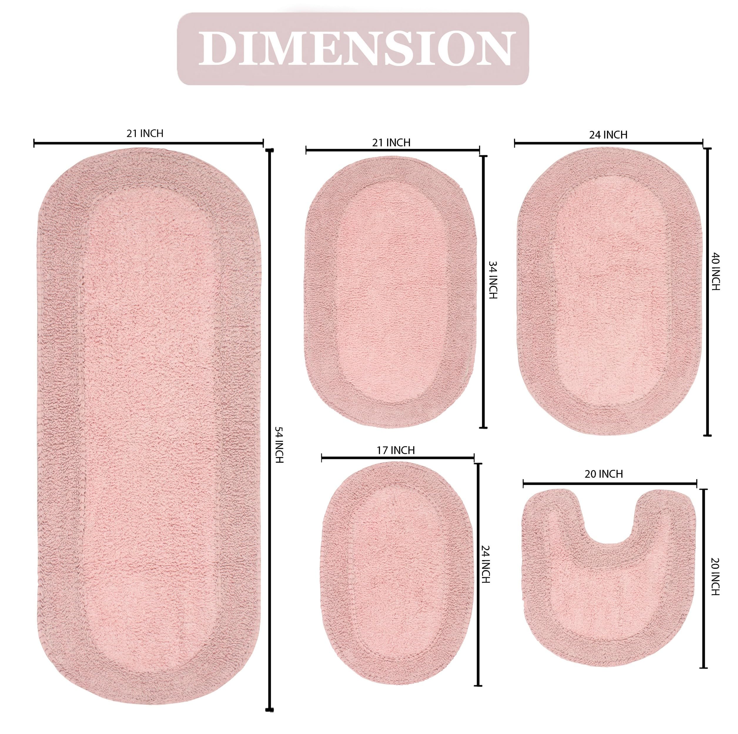 Home Weavers Double Ruffle Collection 100% Cotton Bathroom Rugs Set - Ultra Soft, Absorbent & Washable Non-Slip Bath Mat, Kitchen Floor Mat (5-Piece Set, Pink) for Bathroom Safety, Spa-Like Comfort & Stylish Home Decor