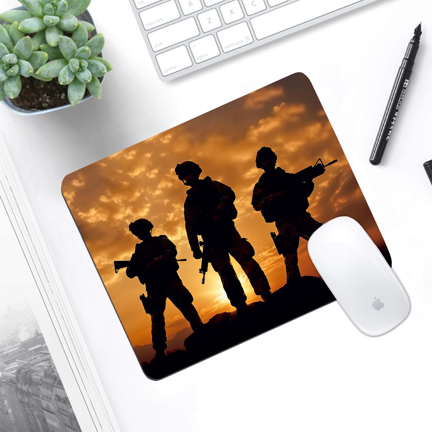 American Army Troops Military Mouse Pad & Coasters Set - Non-Slip Rubber Base Rectangle Mouse Pad for Laptop, Computer & Office Accessories - Perfect for Gaming, Work & Home Office Setup