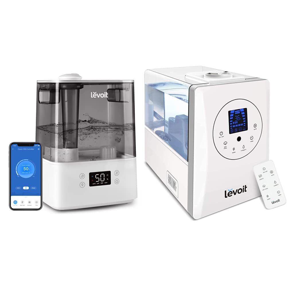 LEVOIT 6L Warm & Cool Mist Humidifier for Large Rooms & Bedrooms - Essential Oil Diffuser with Built-in Humidity Sensor - Perfect for Home, Office, Nursery & Plants (Gray/White)
