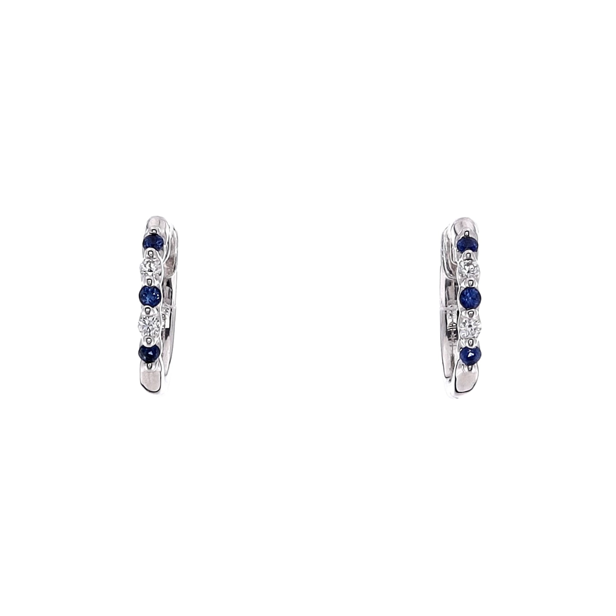 14K White Gold Round Sapphire and Diamond Hoop Earrings for Women - Elegant Alternating Gemstone Jewelry for Gifts, Parties & Special Occasions