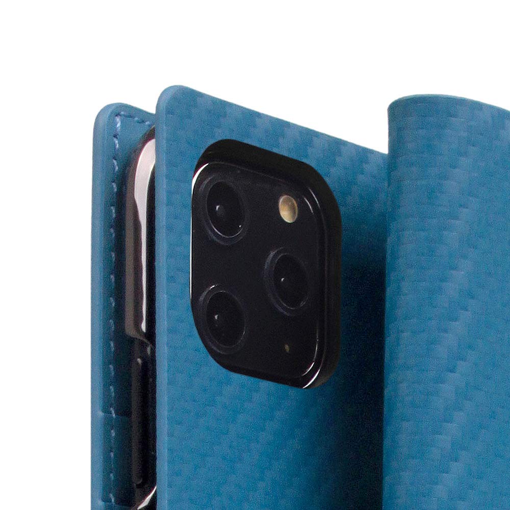 Premium Italian Carbon Leather Wallet Case for iPhone 11 Pro - Handmade Diary Style with Multiple Card Slots & Side Cash Pocket | Luxury Protective Phone Cover | Perfect for Business, Travel & Everyday Use (Blue, Gift Box Included)