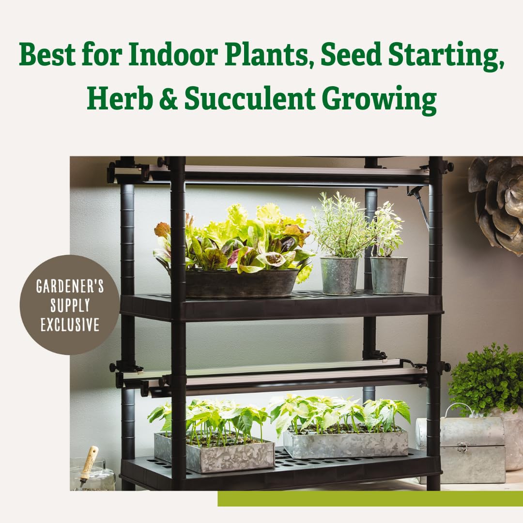Gardener's Supply Company Stack-n-Grow 2-Tier Grow Light System Plant Stand with 4 Full Spectrum T-5 Fluorescent Bulbs - Energy Efficient Indoor Gardening Solution for Seed Starting, Houseplants & Succulents | Perfect for Home Greenhouses, Hydroponics & Urban Farming