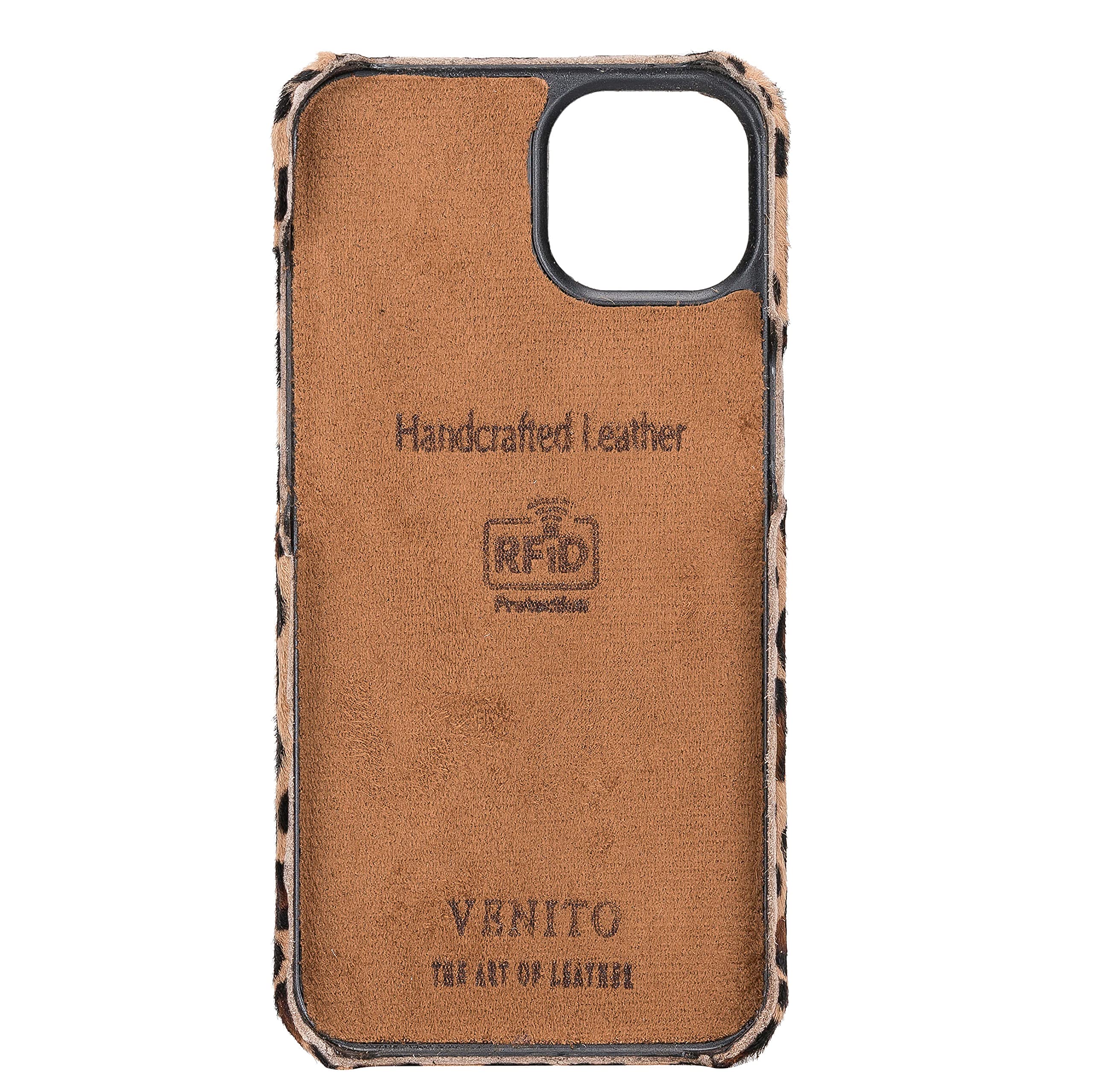Venito Florence Genuine Leather Wallet Phone Case for iPhone 13 (6.1 Inch) - RFID Blocking Protection - Detachable Card Holder - Furry Leopard Print - Perfect for Travel, Shopping & Everyday Use