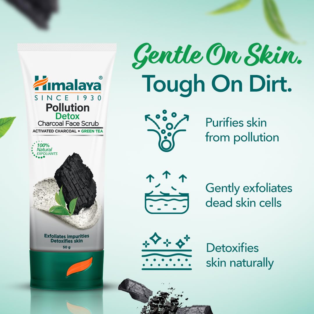 Himalayan Pollution Detox Charcoal Face Scrub 100g - Deep Cleansing & Exfoliating for Acne, Blackheads & Oily Skin - Perfect for Daily Skincare Routine & Post-Workout Refresh