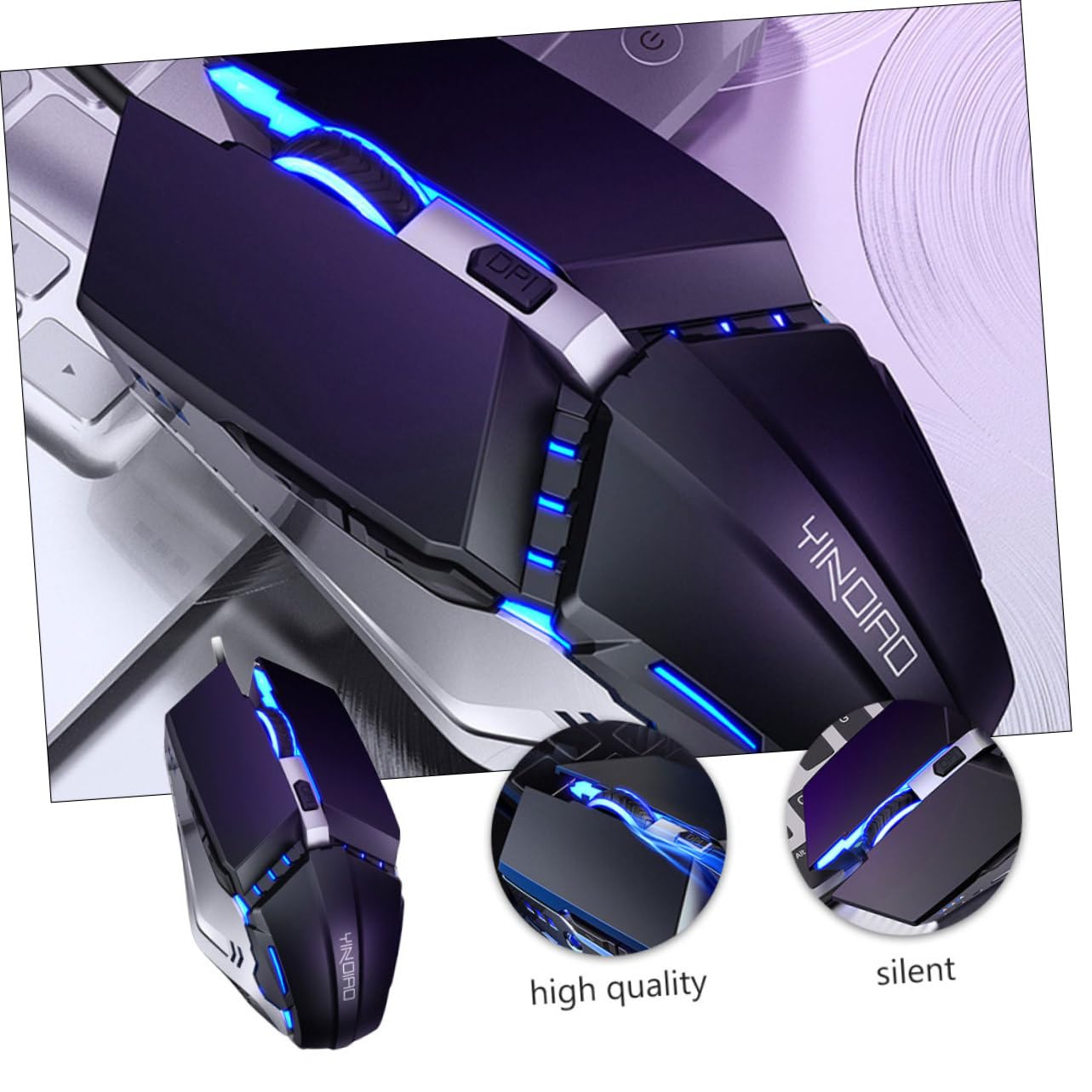HEMOTON Silent Wired Mouse - Ultra Quiet USB Optical Mouse for Computer, Laptop, PC - Ergonomic Design for Office Work, Gaming & Travel Use