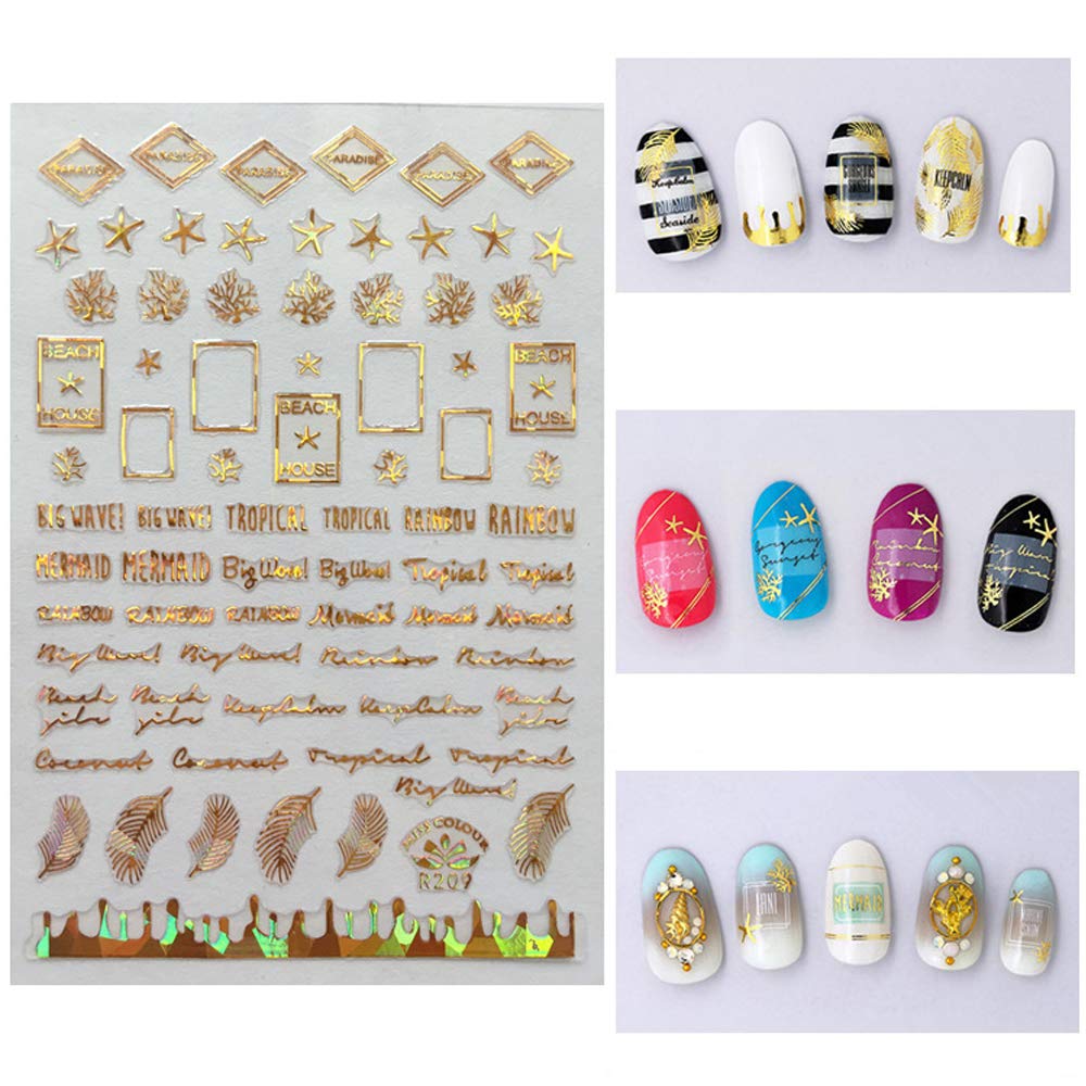Yiicon 5 Sheets 3D Nail Art Stickers - Metallic Star & Moon Glitter Nail Decals for Acrylic & UV Gel Nails | Self-Adhesive Nail Art Designs for Salon, Home Manicure & Party Nail Decor