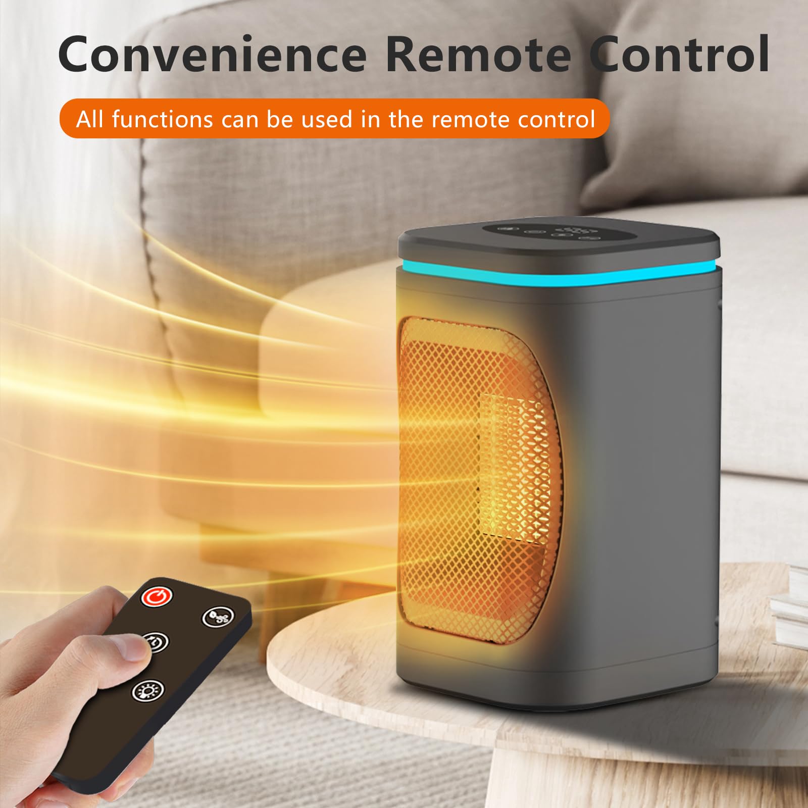 Freeice 1000W Portable PTC Space Heater with Remote Control - Fast Heating Electric Heater with Timer, Digital Display & Overheat Protection - Energy Efficient Indoor Heater for Bedroom, Home Office & Small Spaces - Warm & Cozy Winter Heating Solution