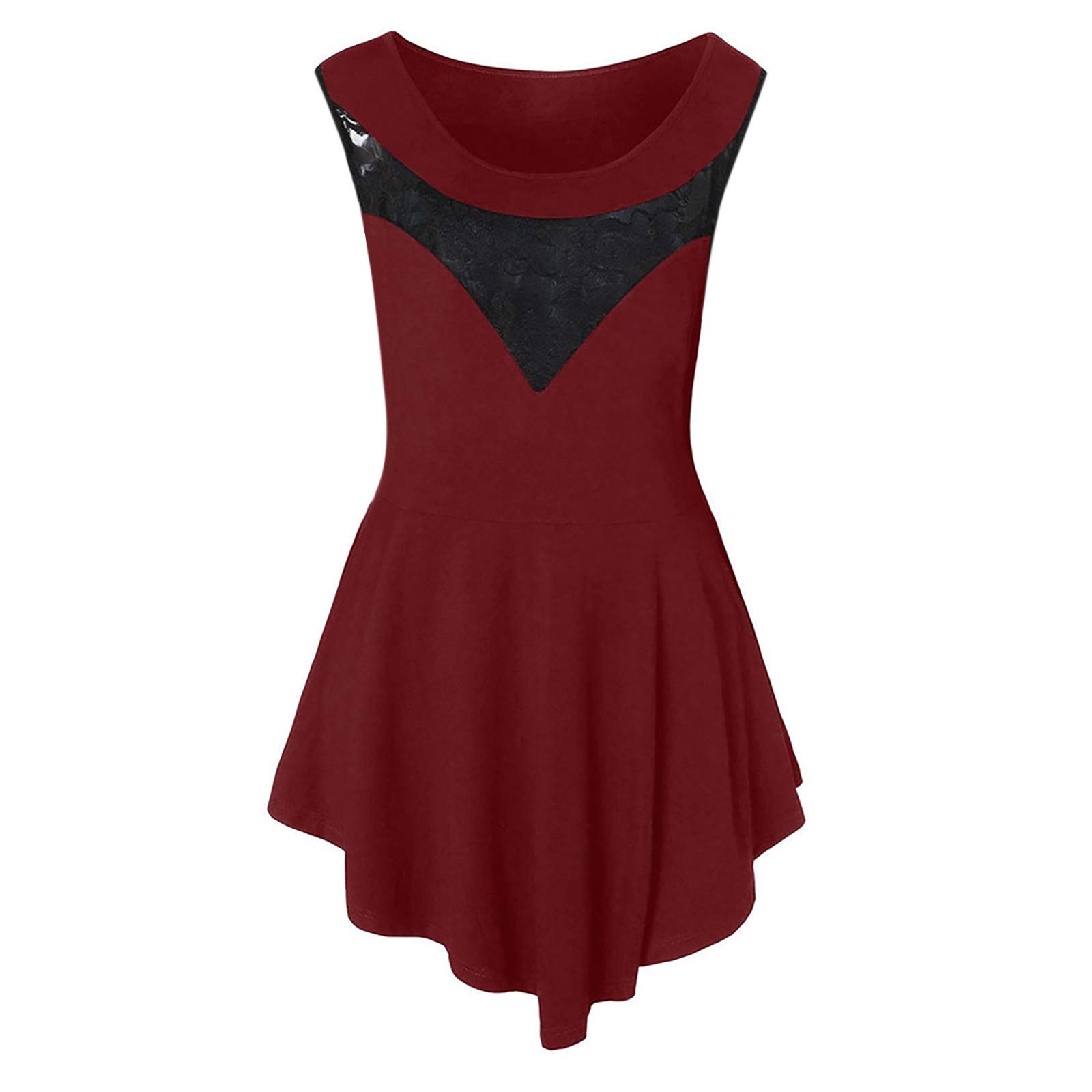 Floral Lace Plus Size Women's Asymmetric Sleeveless Blouse - Elegant O-Neck Top for Casual Wear, Parties & Special Occasions