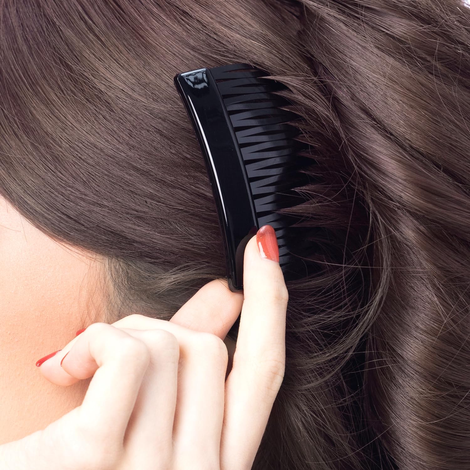 12 Pcs Women's Classic Side Slide Hair Combs - Wide Teeth Solid Plastic Bridal Hair Pins for Women & Girls - Premium Hair Accessories for Weddings, Prom & Everyday Styling (Medium Brown)
