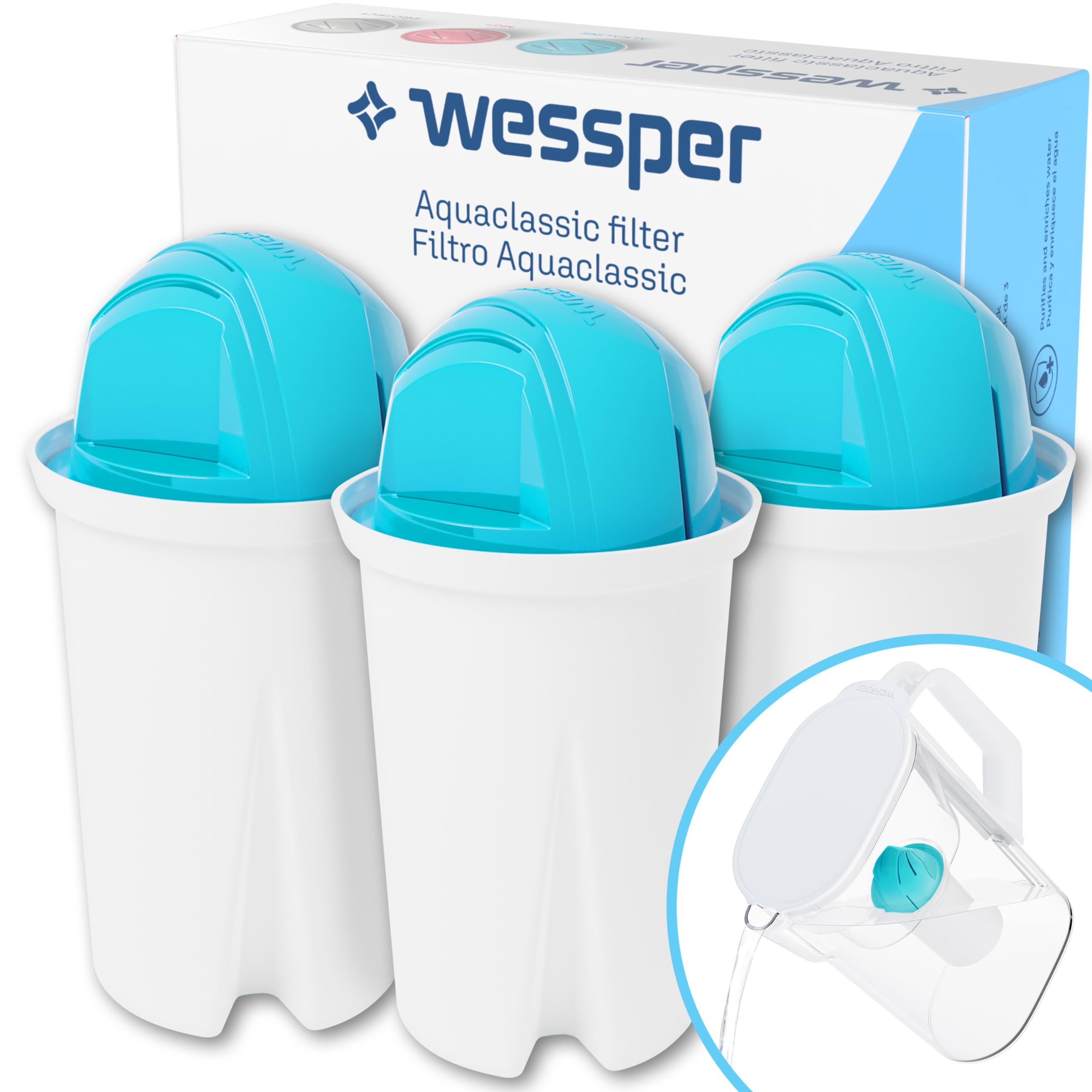 Aqua Classic Alkaline Water Filter Cartridge - 3 Pack Replacement for Brita Pitcher & Dispenser | pH Balanced Water Filter to Reduce Contaminants & Improve Taste | Perfect for Home, Office & Travel Use