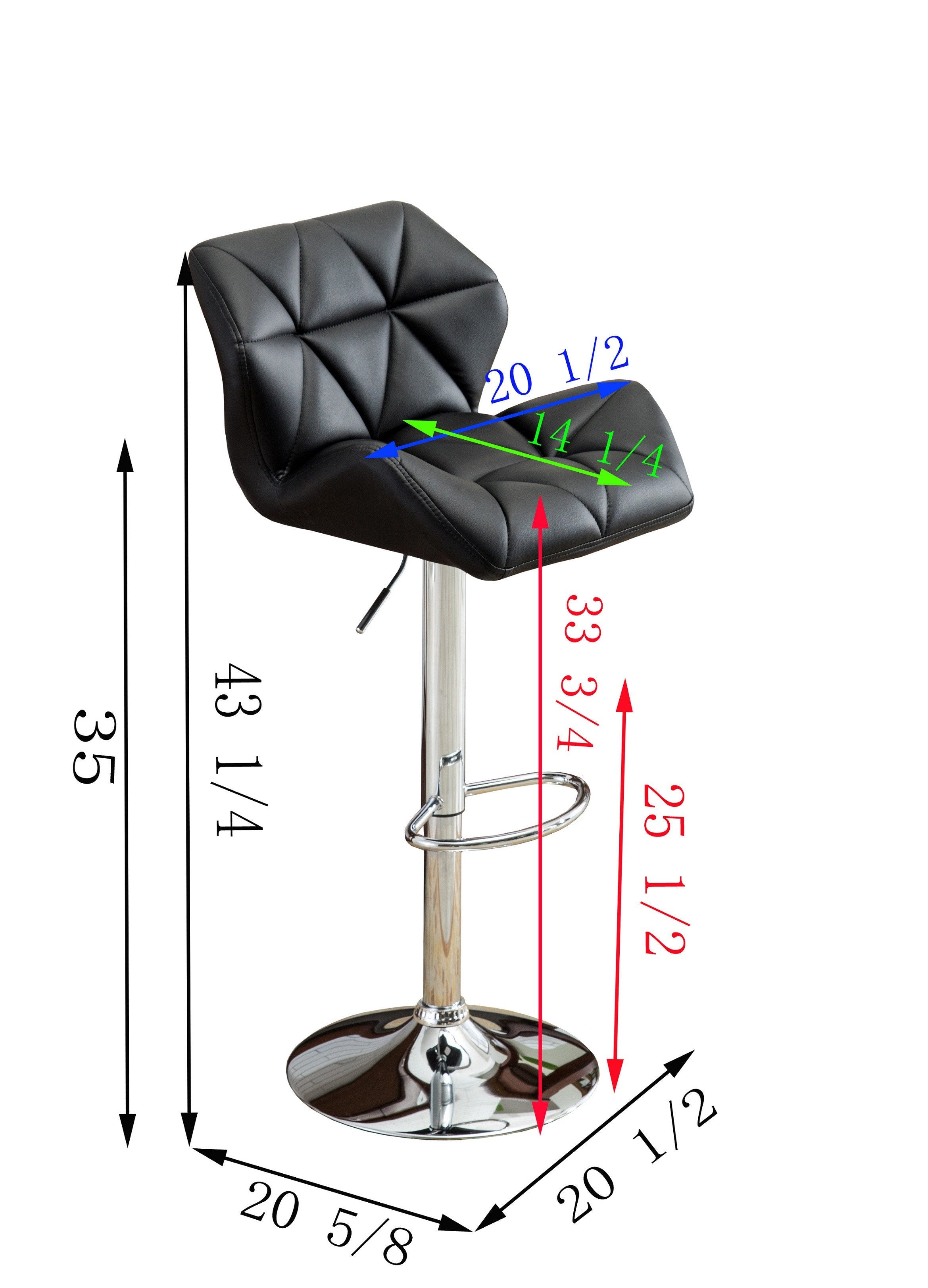 Roundhill Furniture Glasgow Contemporary Tufted Adjustable Height Hydraulic Bar Stools, Black, Set of 2 - Perfect for Kitchen Islands, Home Bars & Modern Dining Areas
