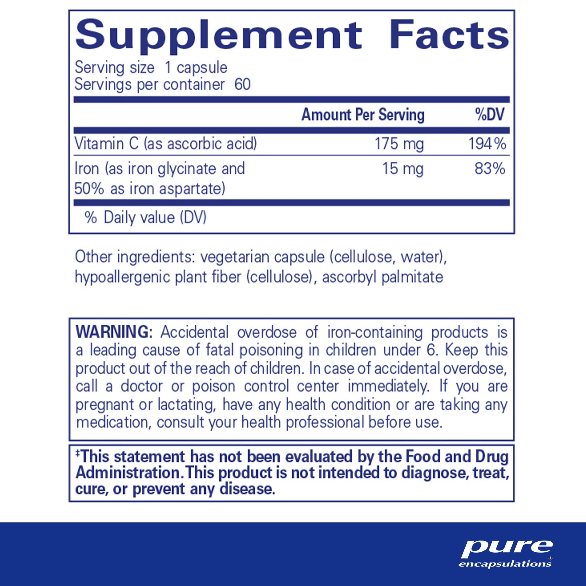 Pure Encapsulations Iron Supplement - High Absorption Iron Capsules for Energy & Vitality | Supports Healthy Blood & Immune System | Ideal for Anemia, Fatigue & Active Lifestyles