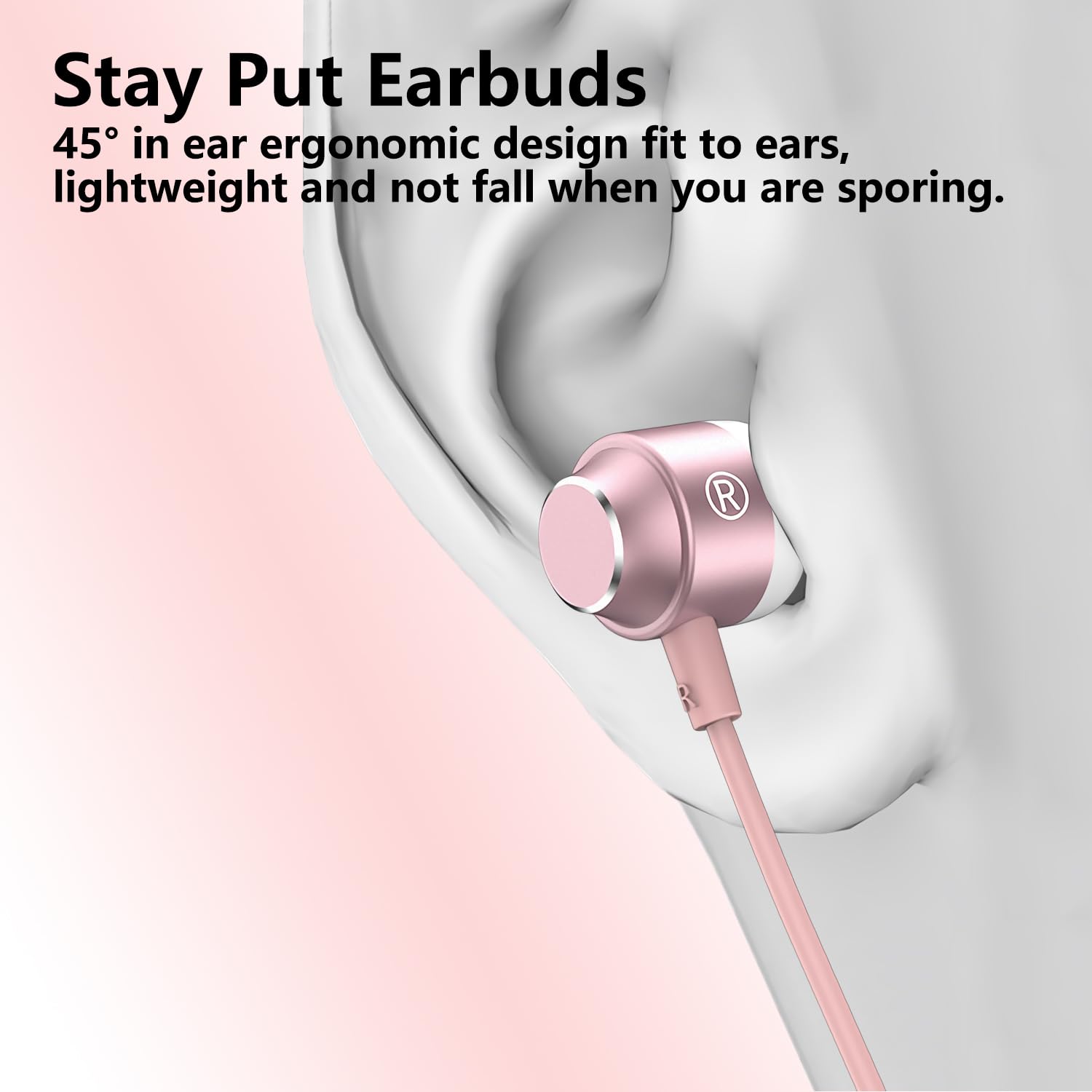 Rose Gold USB C Earbuds with Microphone - Wired Type C In-Ear Headphones with Stereo Bass & Volume Control - Compatible with iPhone 15, Samsung & Google Pixel (Perfect for Gym, Commuting & Work Calls)