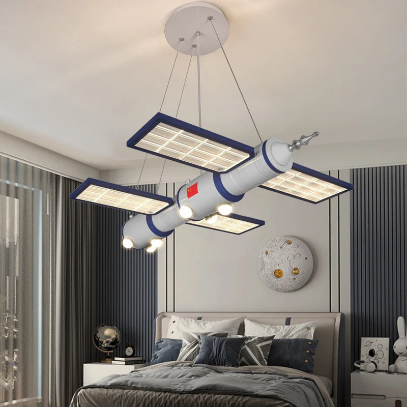 Astronaut Satellite Kids Room Ceiling Light - Space Themed LED Night Light for Children's Bedroom & Nursery - Perfect for Bedtime Stories & Stargazing