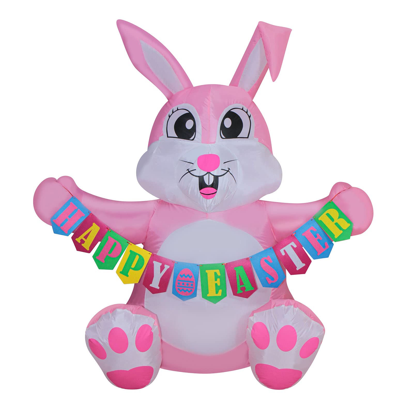 5FT Lighted Inflatable Pink Easter Bunny with Happy Easter Banner - Outdoor Yard Decoration with Built-in Blower & Anchor Ropes - Perfect for Easter Party, Garden Decor, Spring Festival, and Holiday Celebrations (04-Pink Bunny)