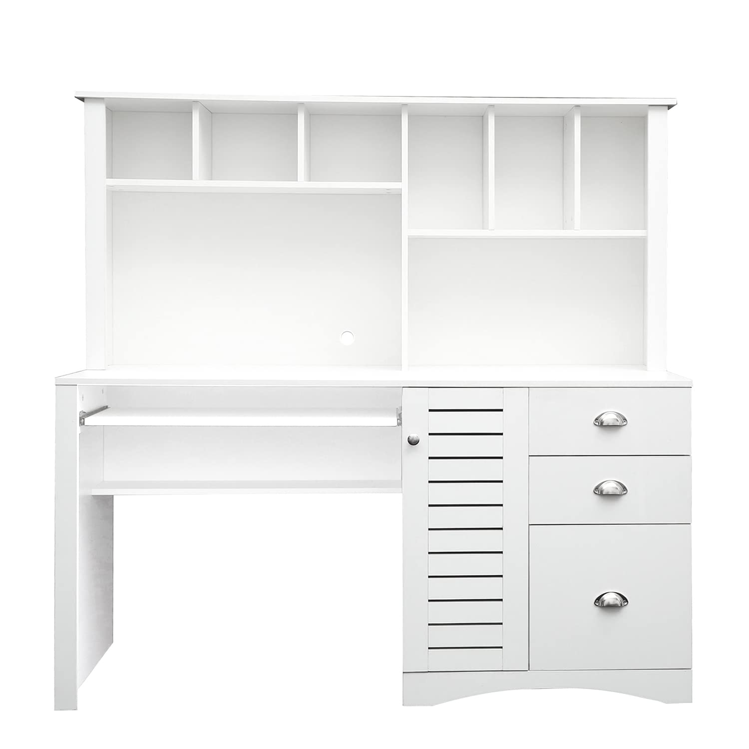 Wotefusi Office Home Computer Desk with Hutch - Antique White Finish, Study Writing Workstation for Home Office, Dorm Room, or Small Space (US Stock)